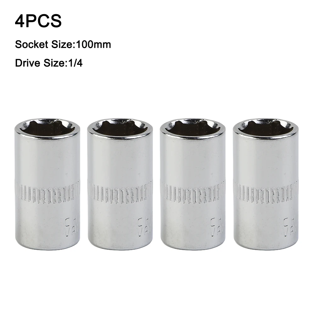 4pcs/set Socket Chrome Vanadium Steel 1/4Inch Drive 6-Point Socket 10mm Socket DIY Hand-making Household Maintenance Tool Silver
