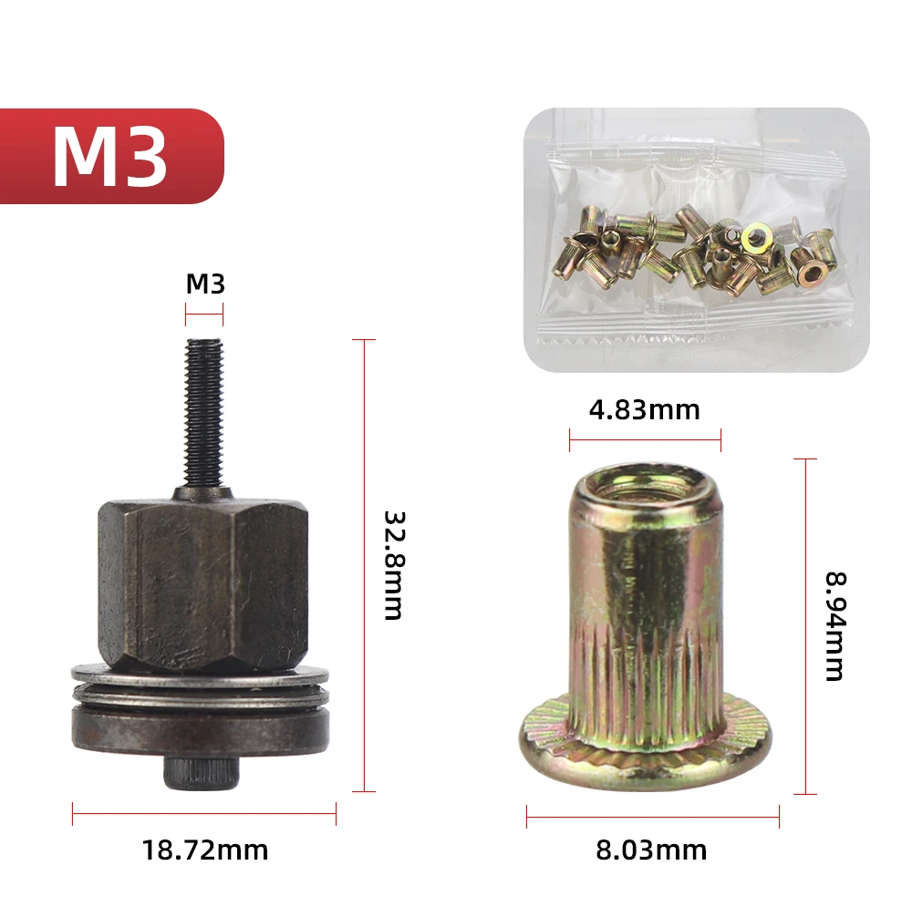 21pcs Hand Rivet Nut Head Set Rivet nut tool Manual Riveter Rivnut Tool Accessory for Nuts M3 M4 M5 M6 M8 M10 M12 Simple install