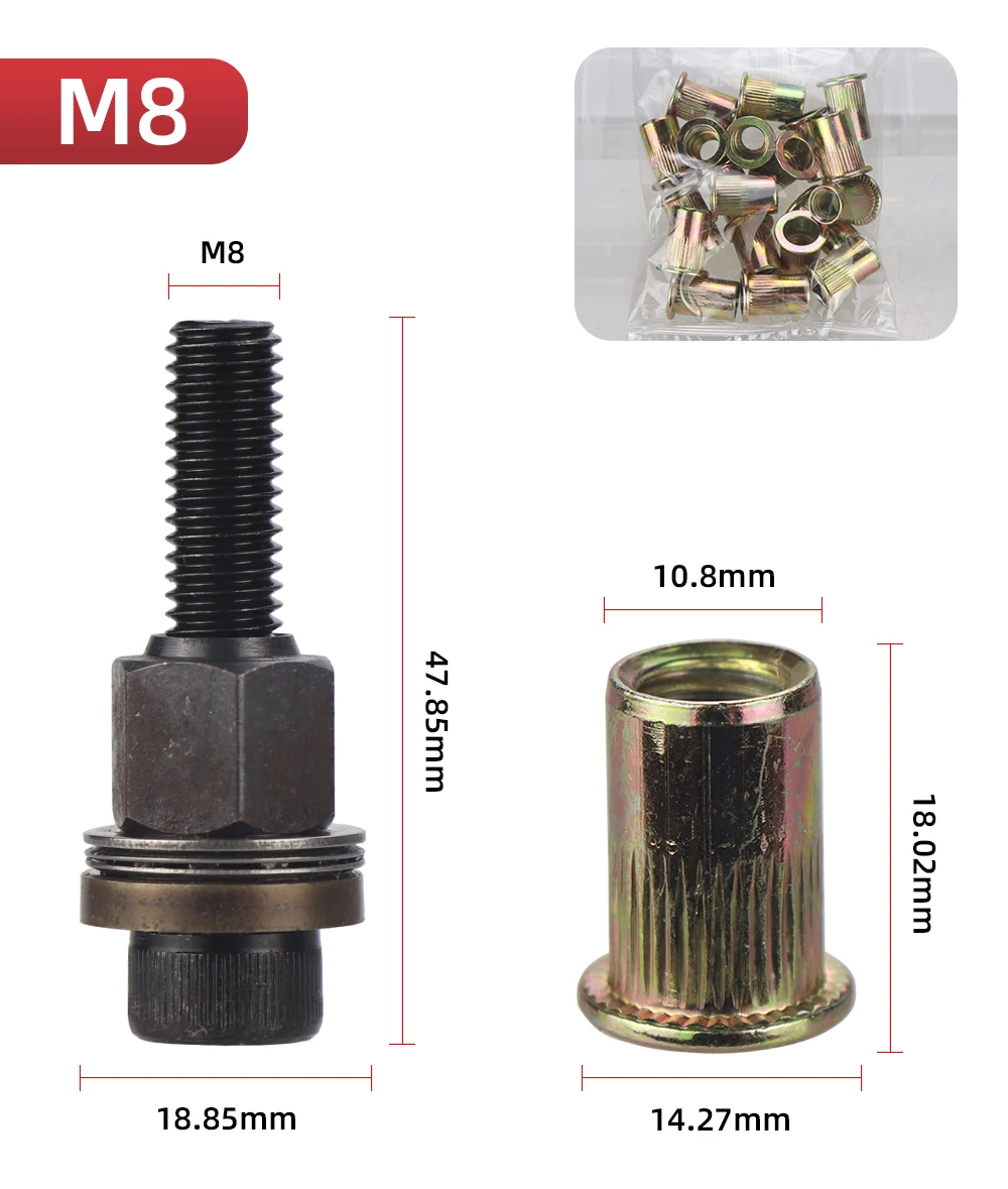 21pcs Hand Rivet Nut Head Set Rivet nut tool Manual Riveter Rivnut Tool Accessory for Nuts M3 M4 M5 M6 M8 M10 M12 Simple install