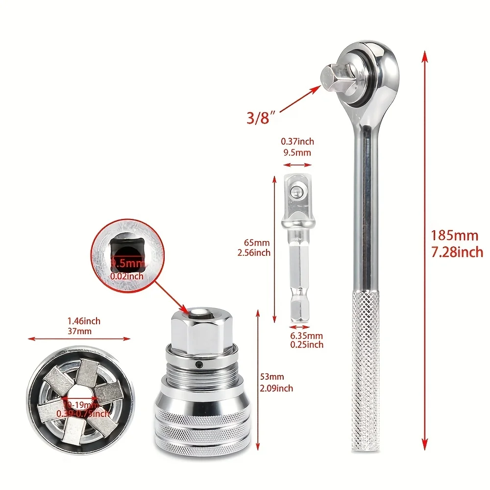 Adjustable Universal Socket Wrench, 10-19mm Adjustable Drive Socket Wrench Sleeve, 3/8" Drive Manual Socket Wrench