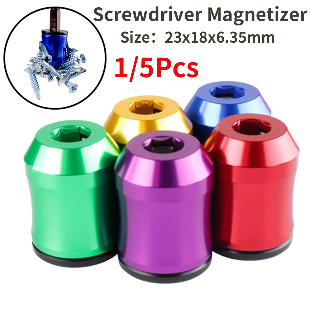 1/5Pcs Magnetic Screw Rings Magnetized Ring Screwdriver Bits Aluminum Alloy 6.35mm Shank Screw Bit Magnetic Magnetizer