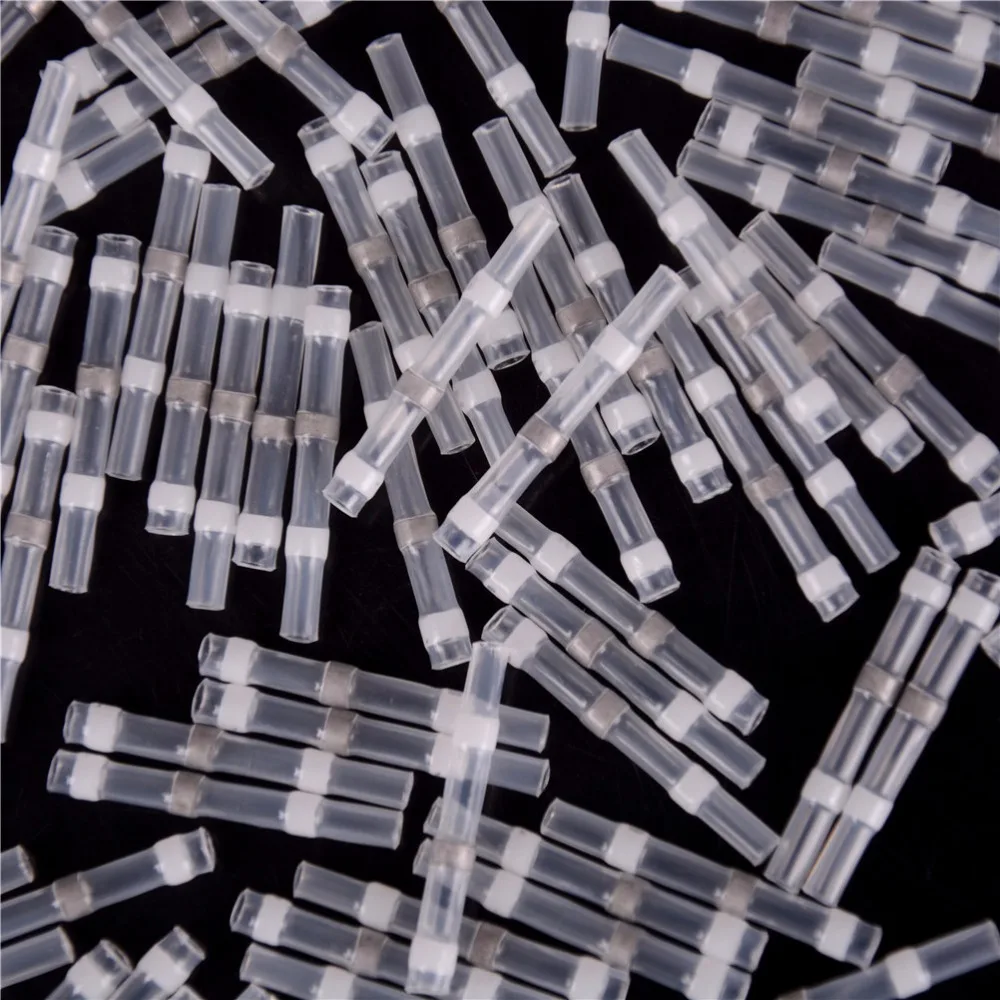 100pcs SST-S11 AWG26-24 Seal Heat Shrink Butt Wire Connectors Terminals 0.25-0.34mm White Solder Sleeve Waterproof