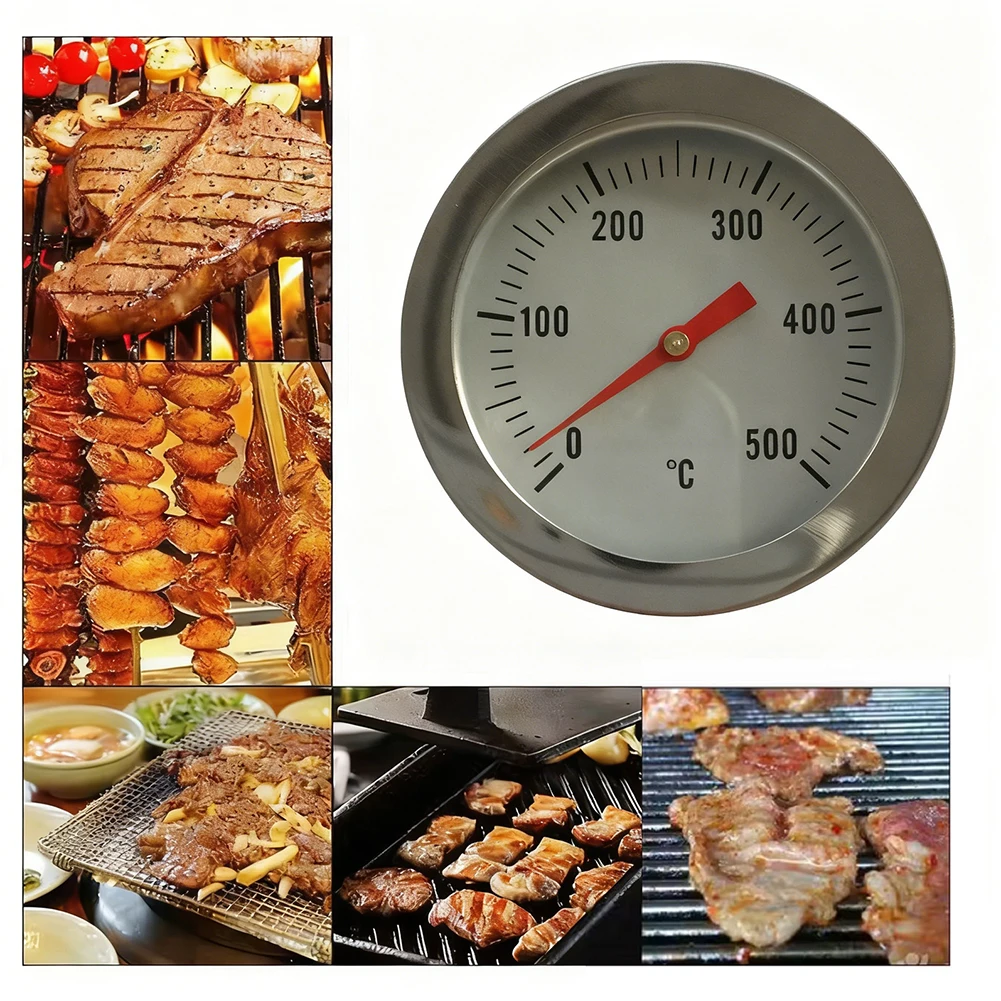 BBQ Thermometer Stainless Steel Oven Thermometer Bimetallic Thermometer 0-500°C 52mm Large Grills Thermometer Measuring Tools