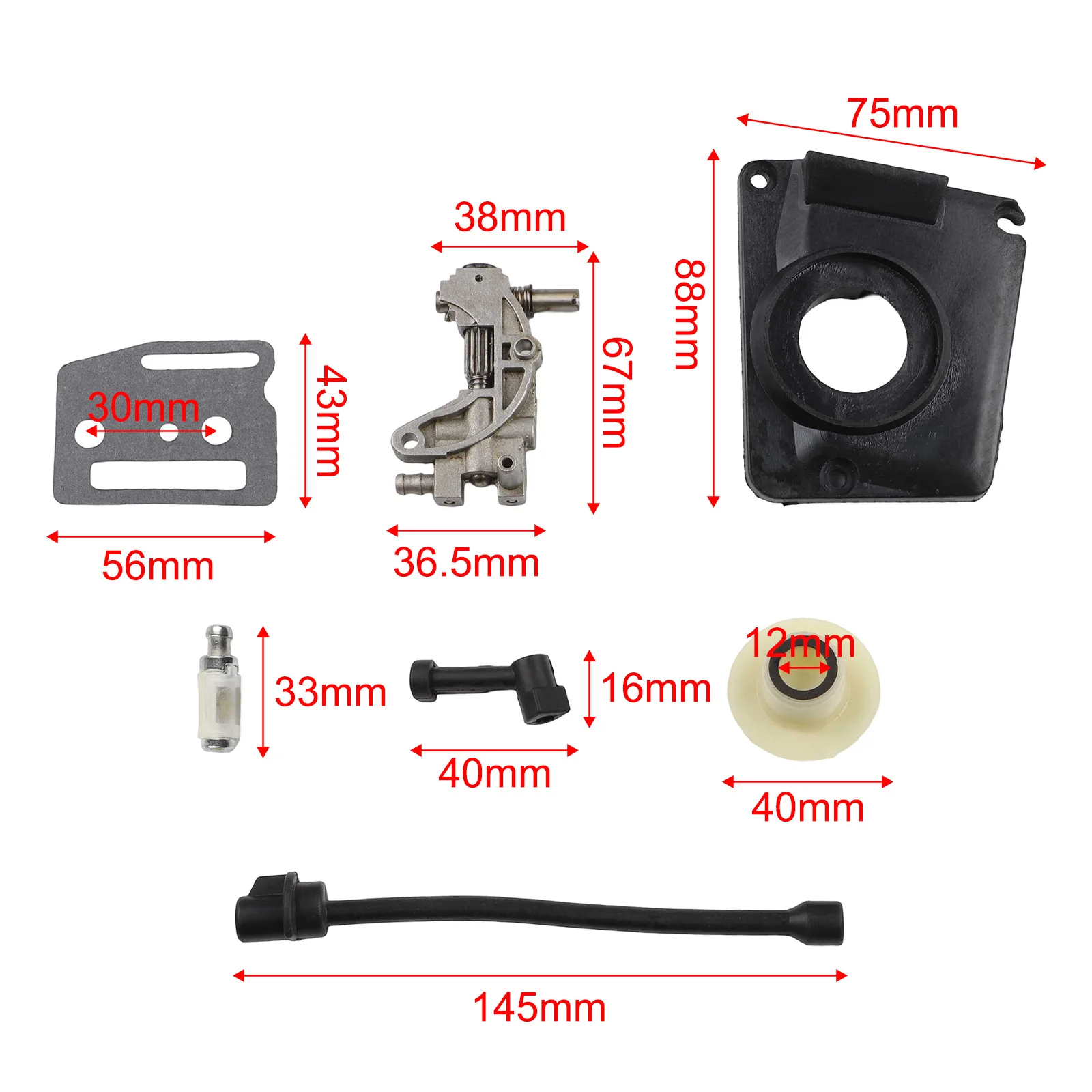Oil Drive Pump Kit For CHINESE CHAINSAW 4500 5800 45CC 52CC 58CC Pump Cover Worm Gear Oil Pump Cover Oil Filter Oil Pipe