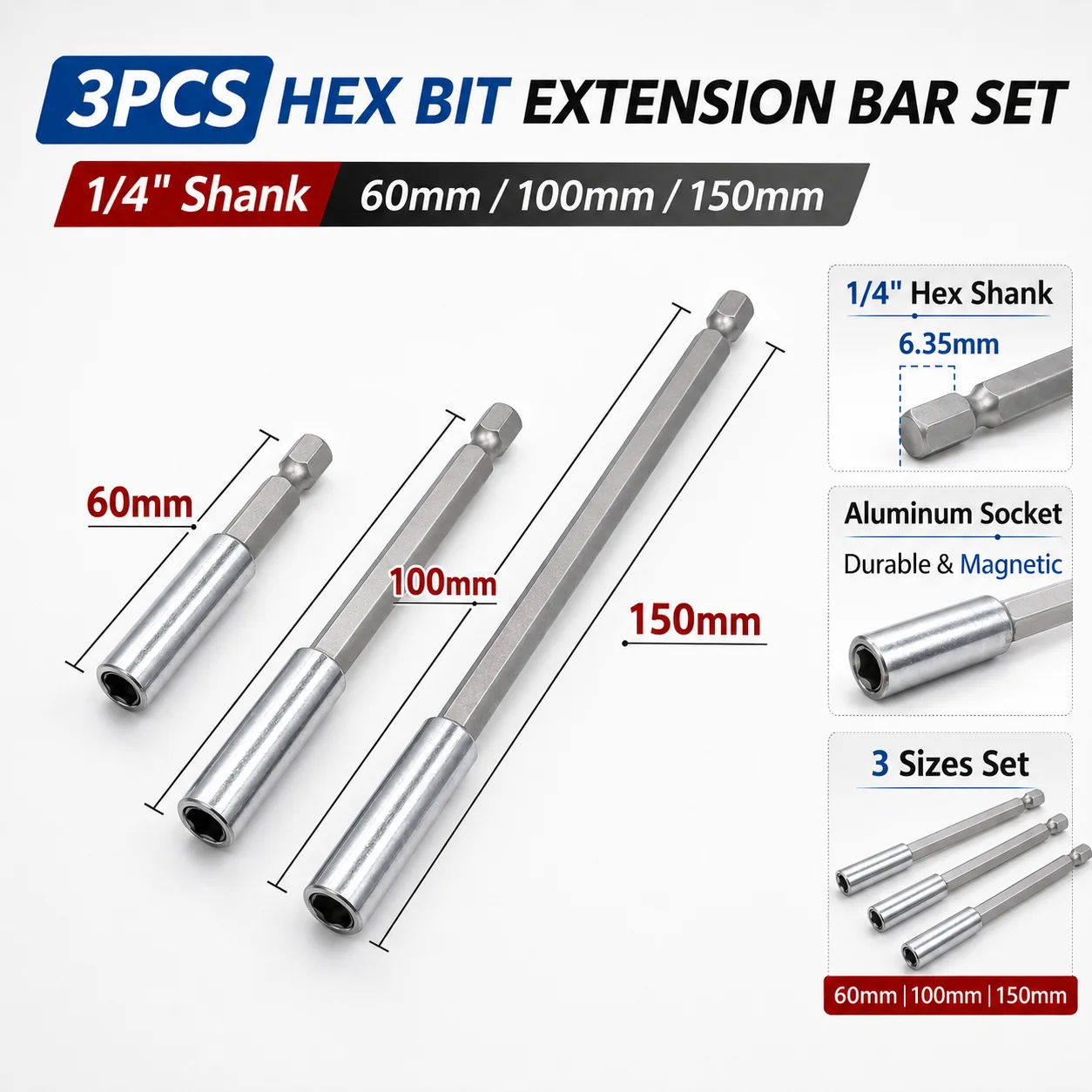 1/4" Hex Shank Magnetic Bit Holder Extension 60/100/150/300mm Quick Release Screwdriver Drill Adapter