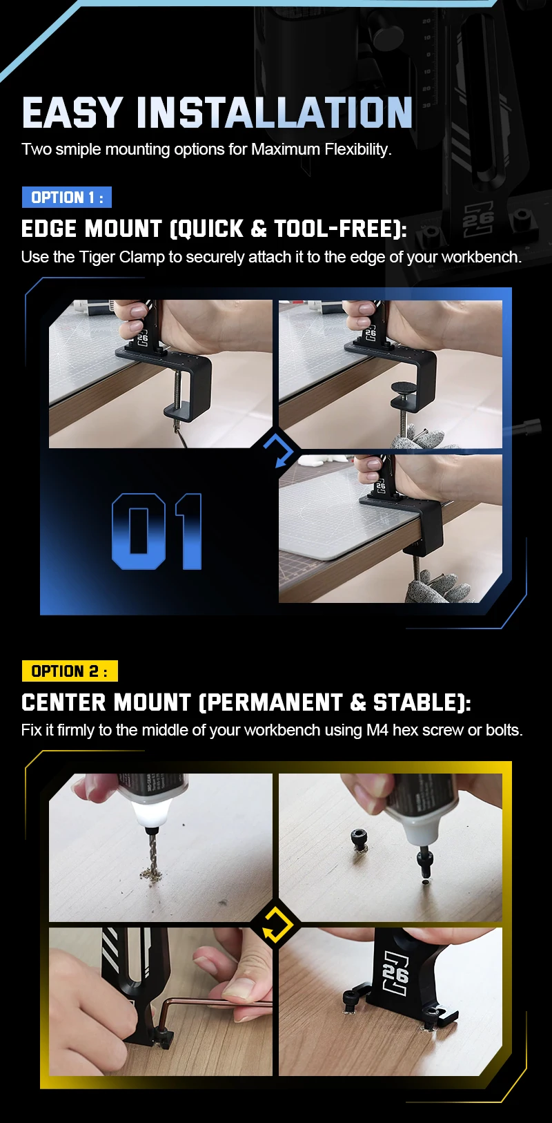 JAKEMY 360-Degree Ultrasonic Cutter Knife Aluminum Support Stand with Multi-Angle Adjustable C-Clamp Portable
