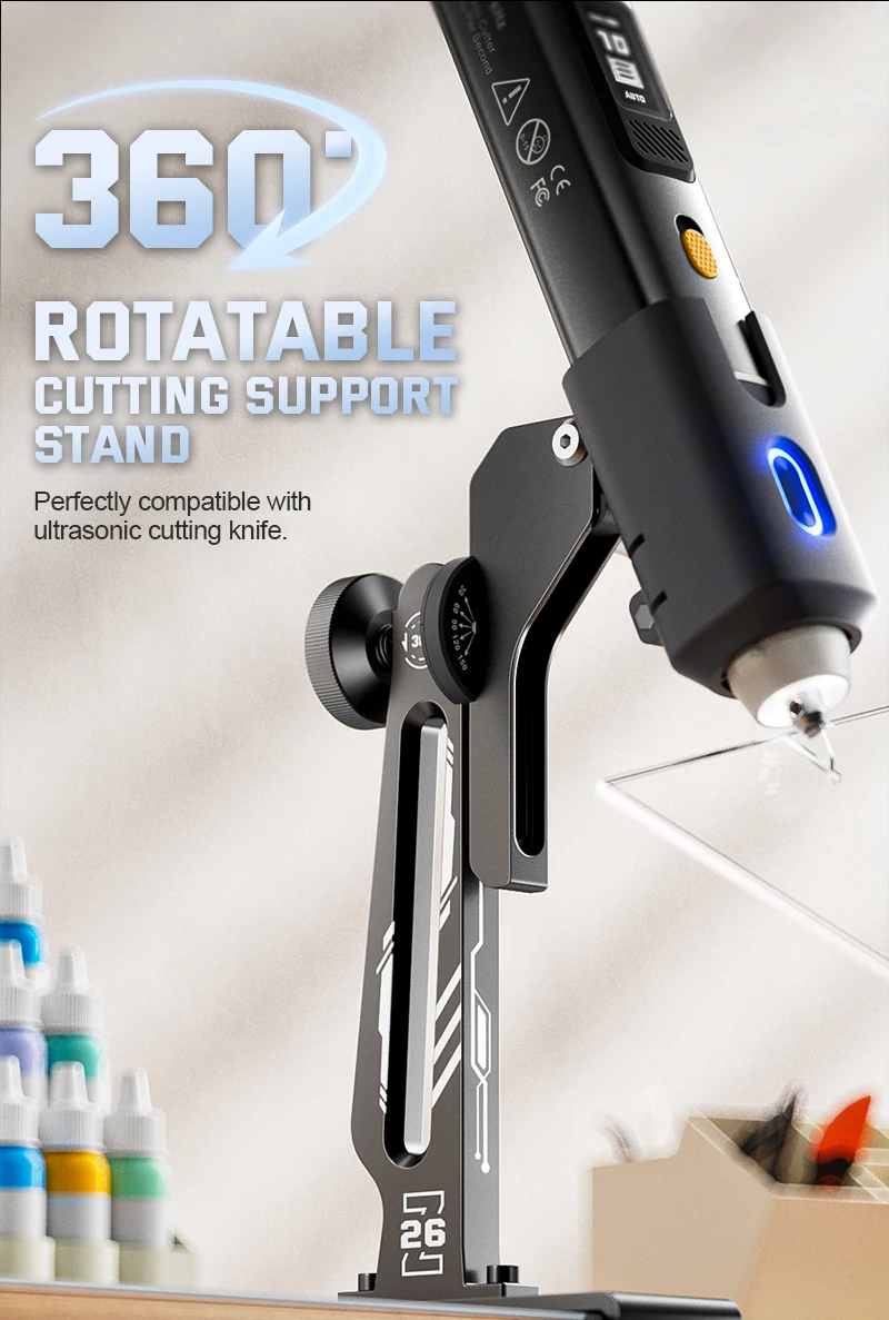JAKEMY 360-Degree Ultrasonic Cutter Knife Aluminum Support Stand with Multi-Angle Adjustable C-Clamp Portable