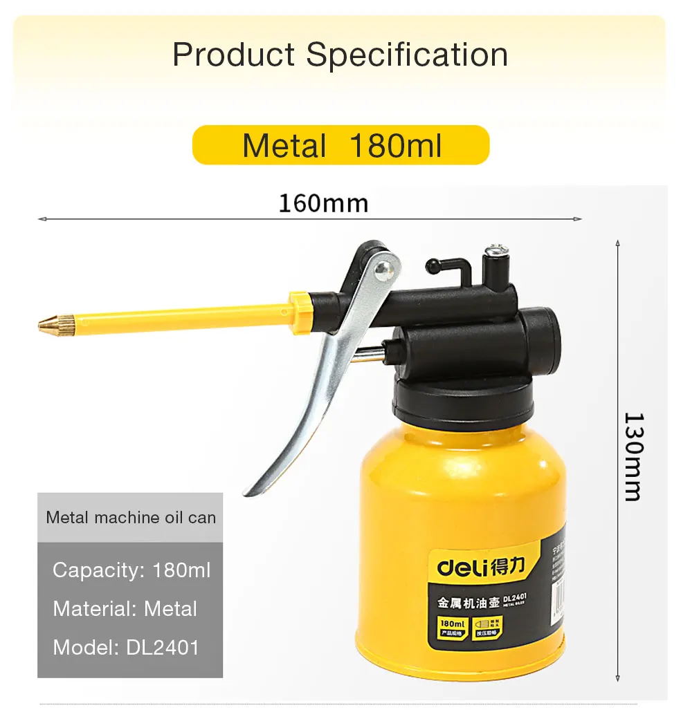 Deli Clear Oil Can High Pressure Oiler Grease Gun Extended Sprinkler Plastic Oil Pump Cans Mini Home Injector Can 180-500ml