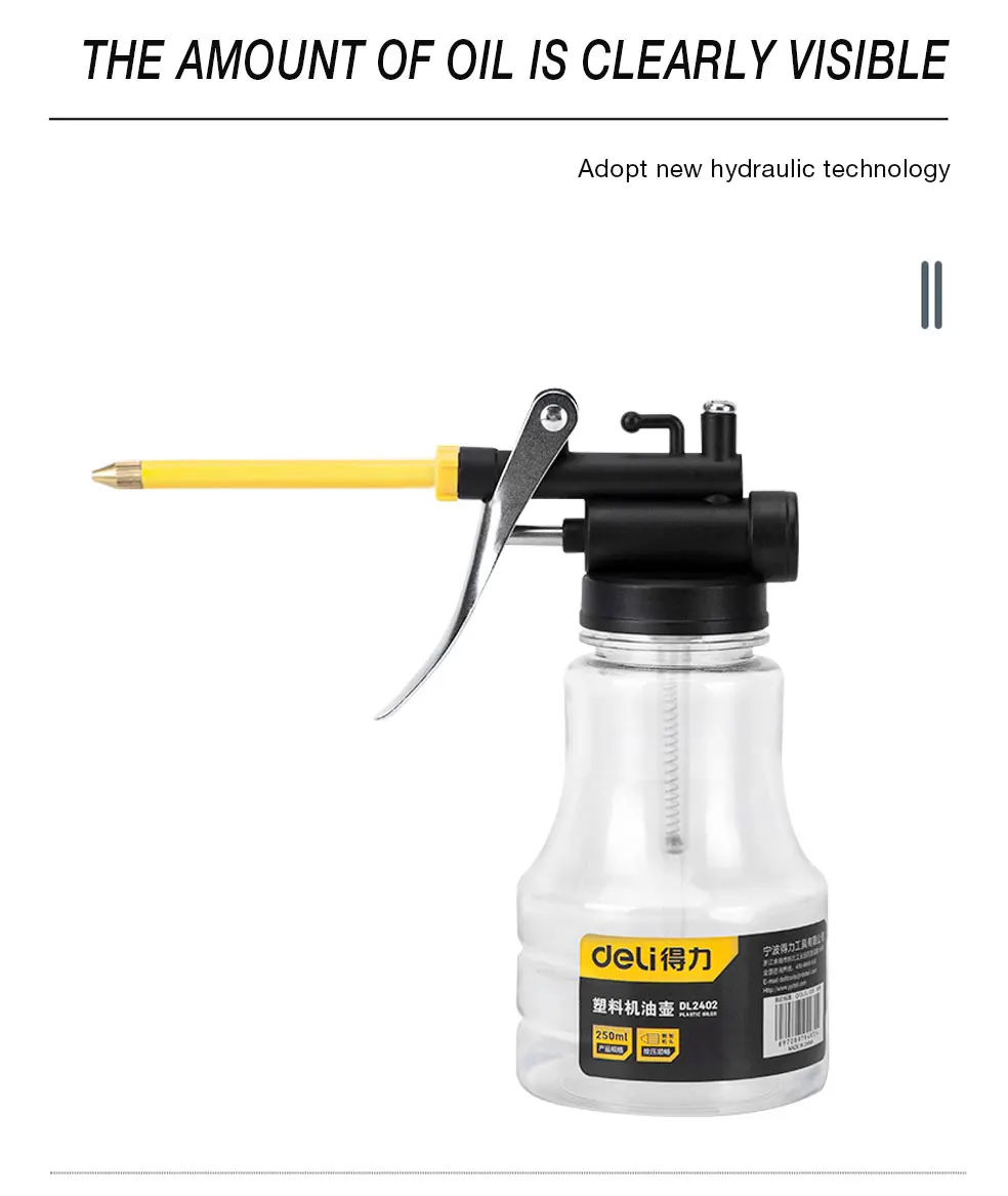 Deli Clear Oil Can High Pressure Oiler Grease Gun Extended Sprinkler Plastic Oil Pump Cans Mini Home Injector Can 180-500ml