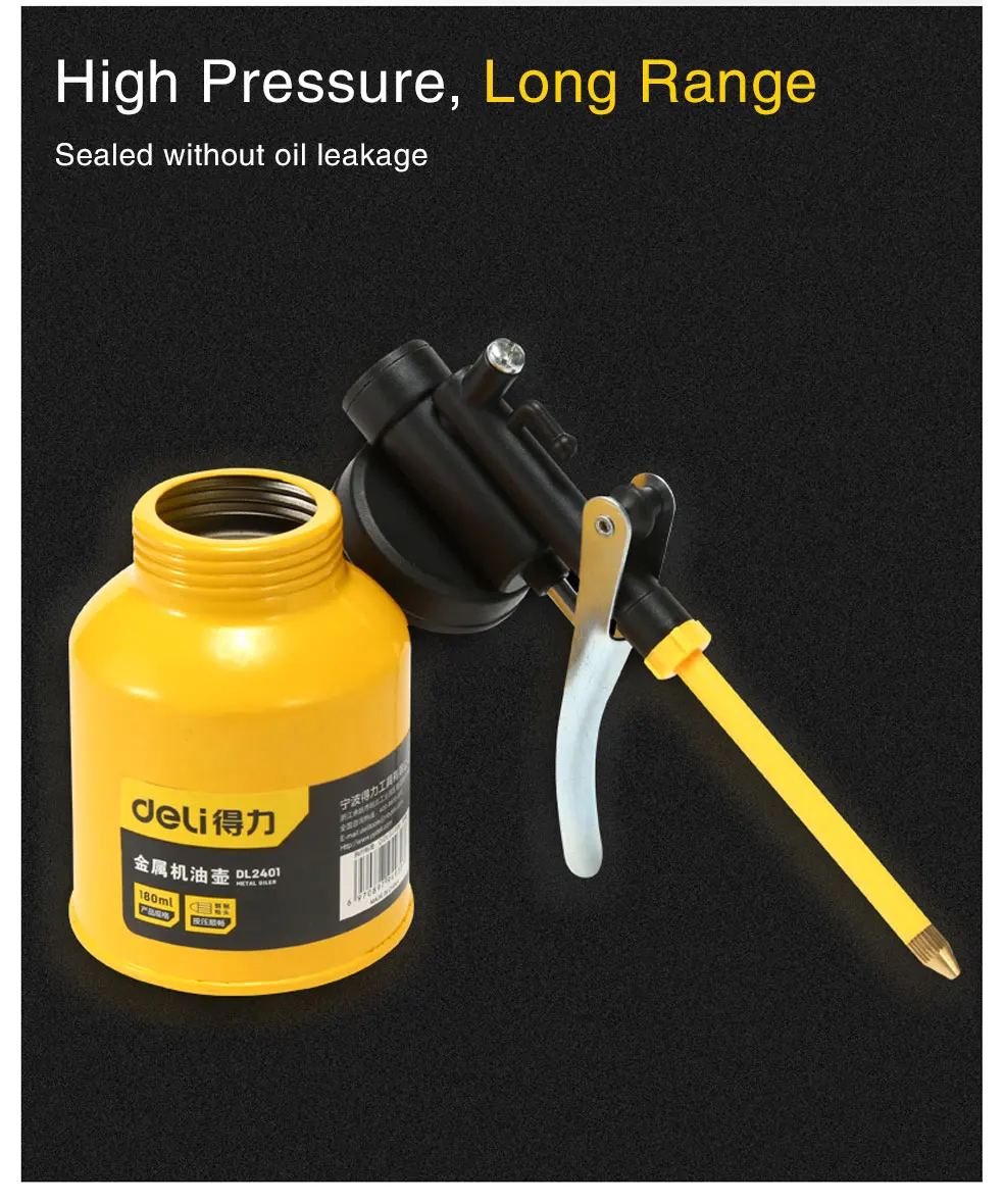 Deli Clear Oil Can High Pressure Oiler Grease Gun Extended Sprinkler Plastic Oil Pump Cans Mini Home Injector Can 180-500ml