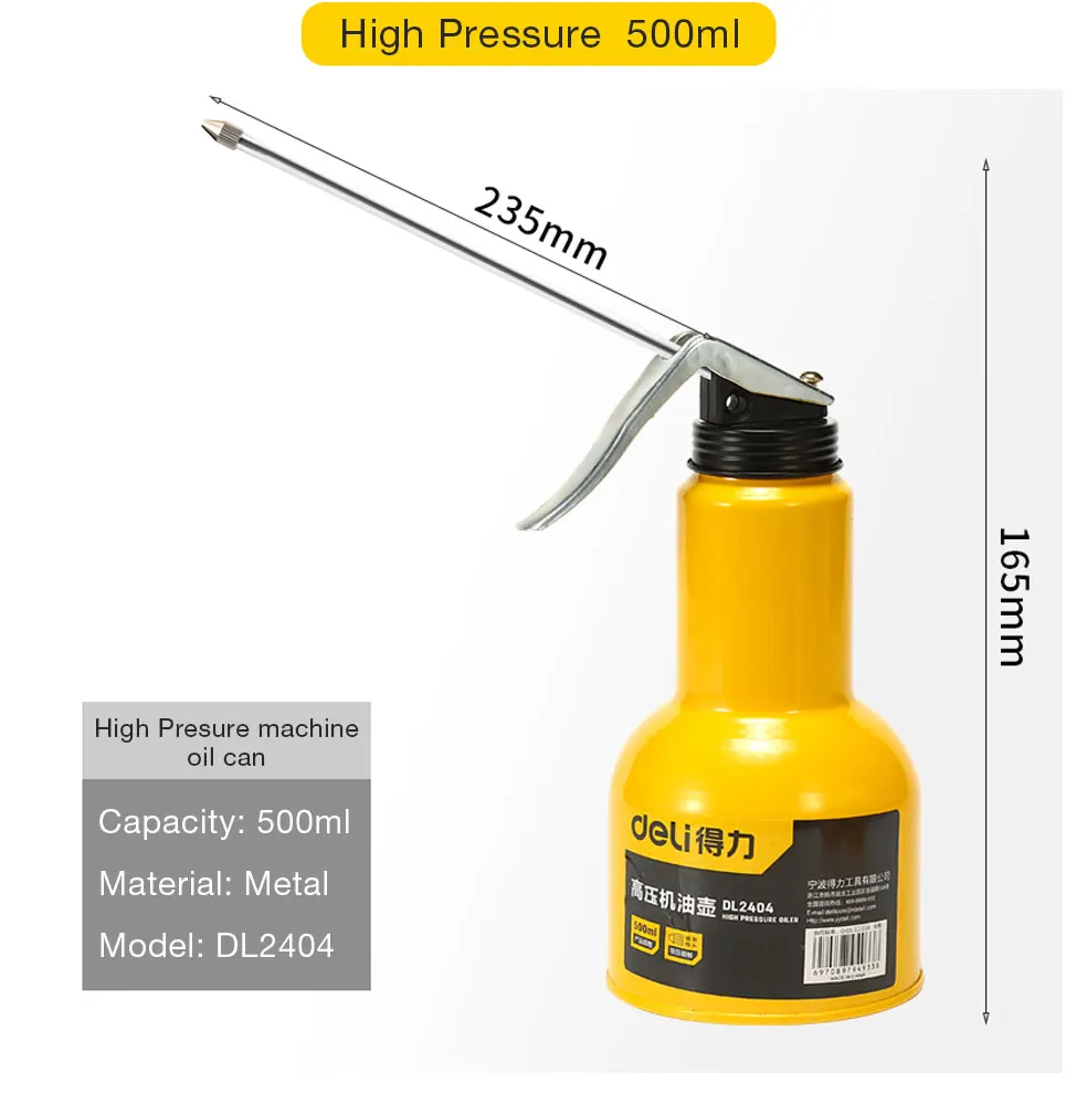 Deli Clear Oil Can High Pressure Oiler Grease Gun Extended Sprinkler Plastic Oil Pump Cans Mini Home Injector Can 180-500ml