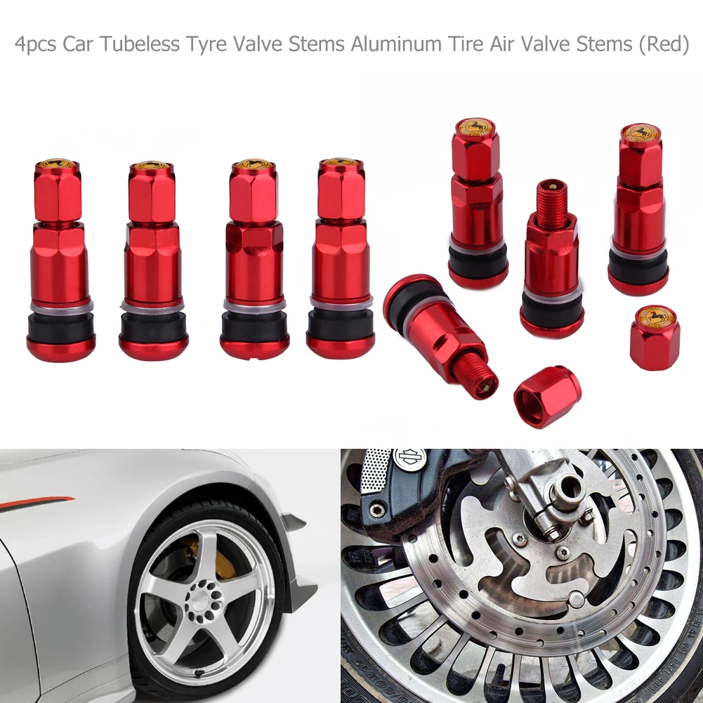4pcs Universal Car Tubeless Aluminum Alloy Air Bicycle Tire Valve Stems Caps Tyre Wheel Round Cover Auto Accessories Stems & Cap