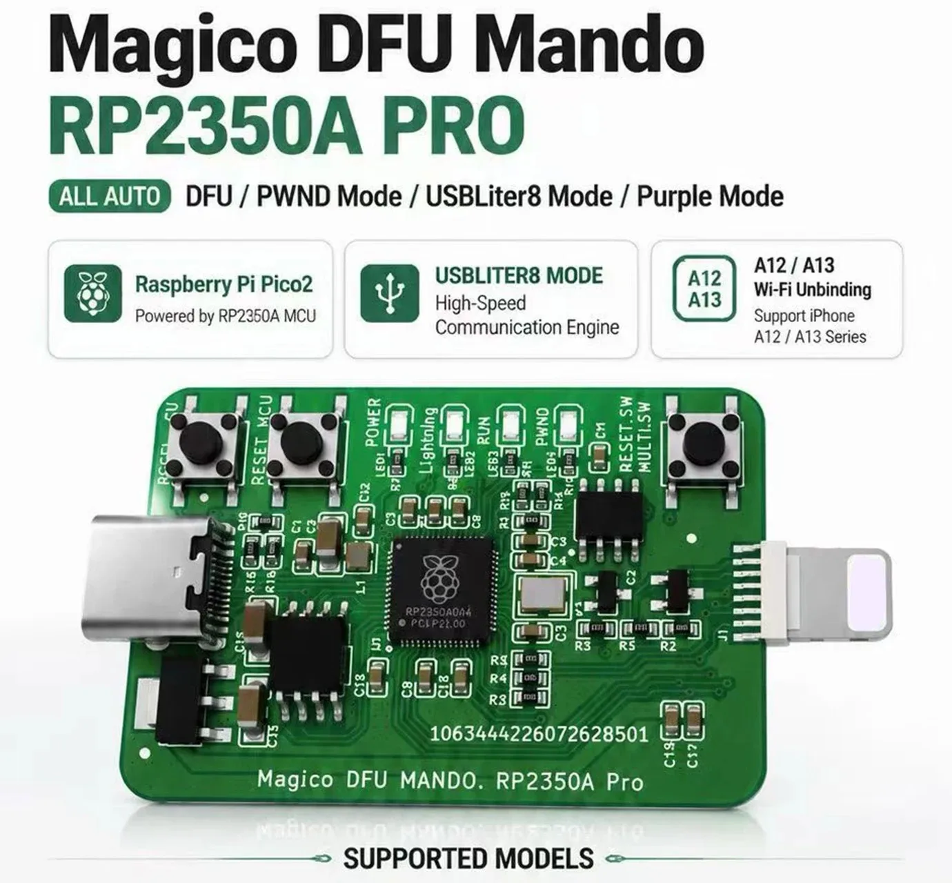 Magico DFU Mando RP2350A Pro Auto PWND Purple Mode Remote DFU Tool for iPhone XR‑11PM A12 A13