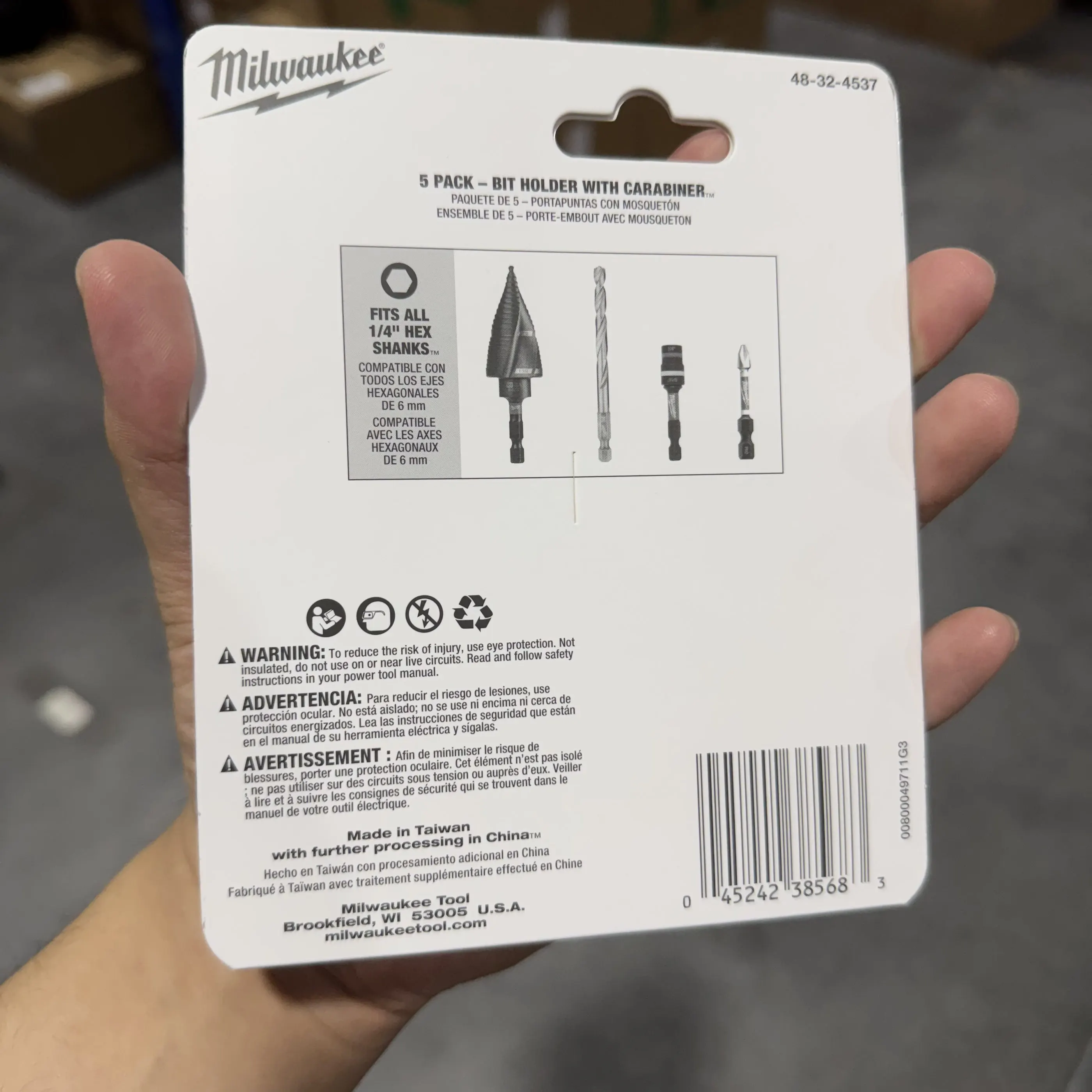 Milwaukee 48-32-4537 5PC Carabiner Bit Holder Set Portable Heavy-Duty Tool Organizer for Contractors & DIY Workers