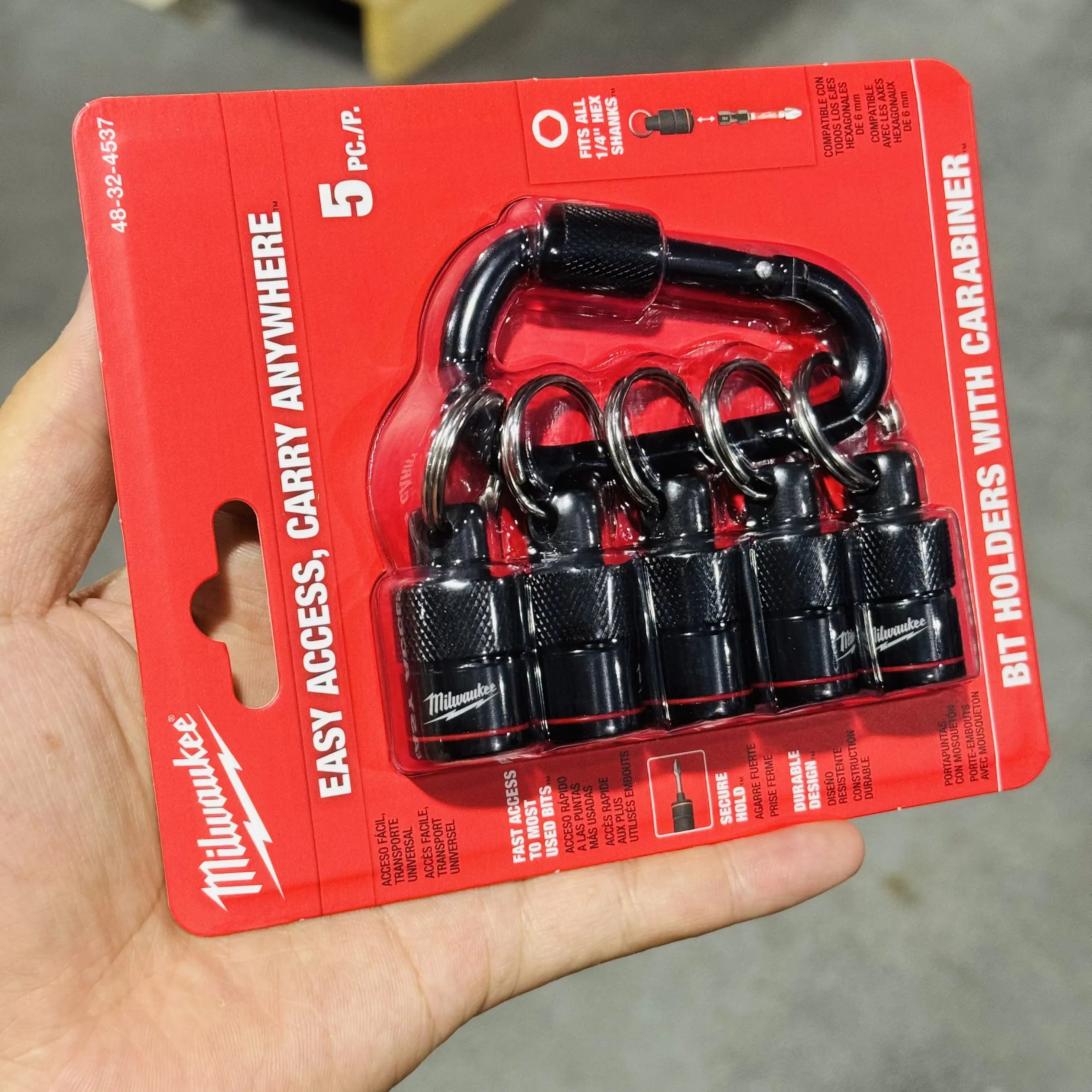 Milwaukee 48-32-4537 5PC Carabiner Bit Holder Set Portable Heavy-Duty Tool Organizer for Contractors & DIY Workers