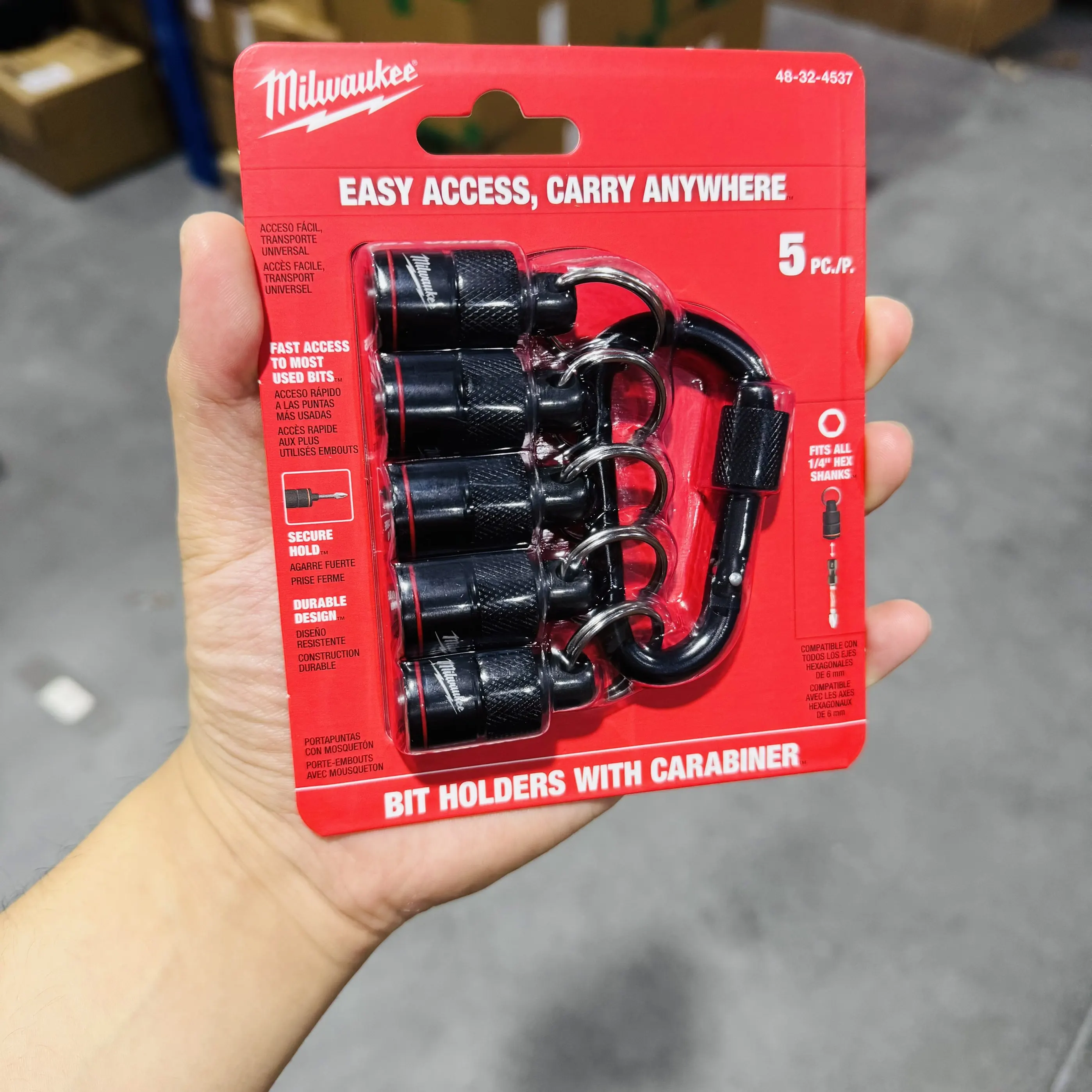 Milwaukee 48-32-4537 5PC Carabiner Bit Holder Set Portable Heavy-Duty Tool Organizer for Contractors & DIY Workers