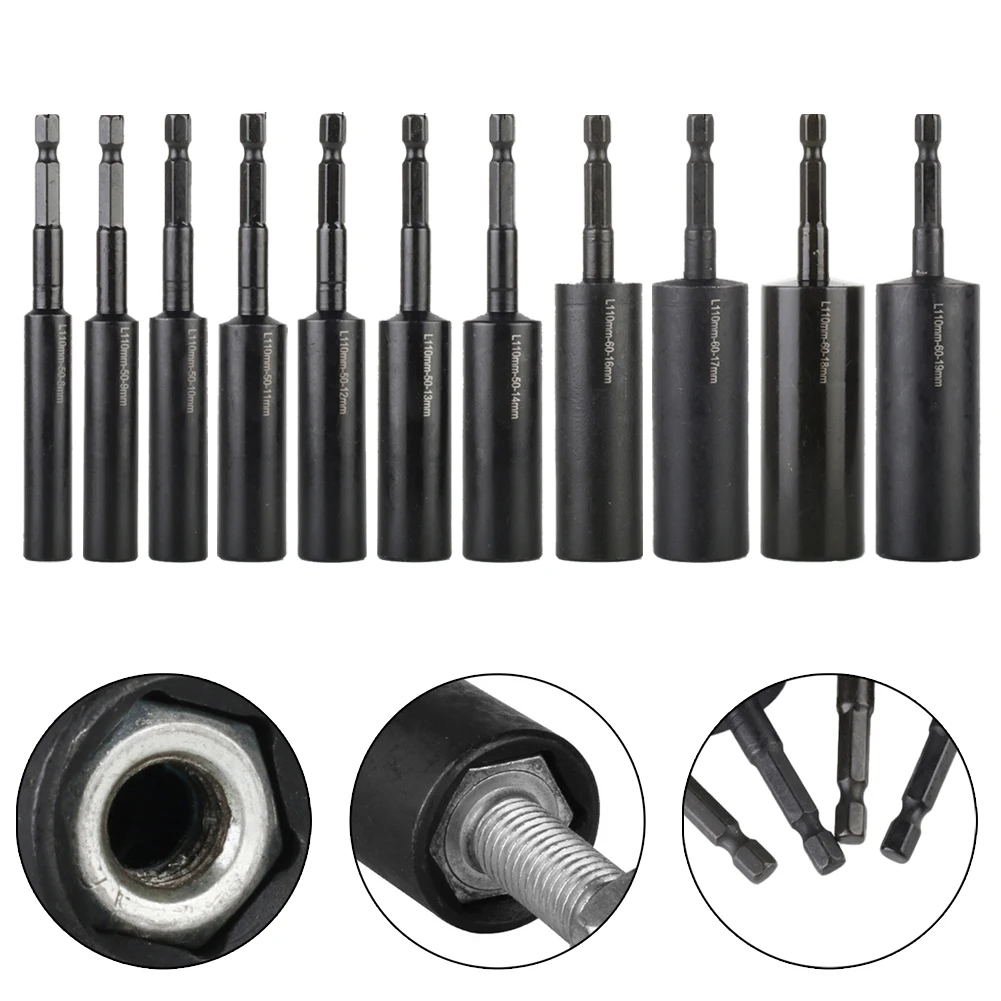 110mm Deepen Socket Wrenches Hexagon Nut Driver Drill Bit H8-H14 Sleeve Adapter Auto Repair Workshop Work Construction
