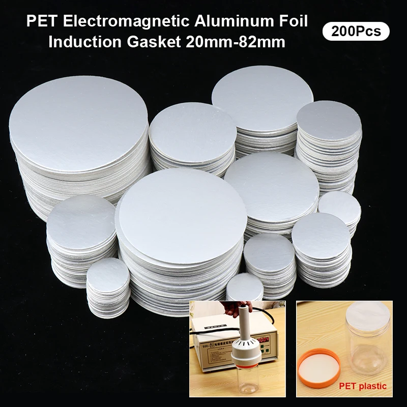 200pcs 20-82mm PET Plastic Bottle Electromagnetic Induction Sealing Foils Liners PE Cosmetic Can Aluminum Foil Sealing Film