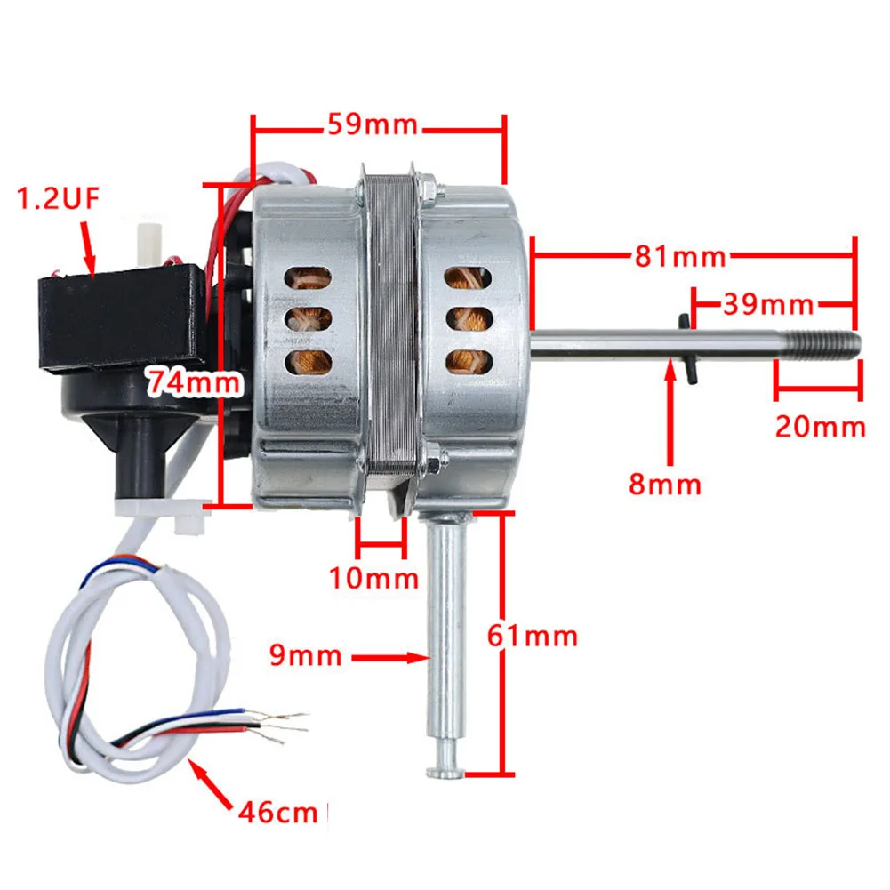 12-inch Fan Motor Replacement for FT-30 Table Floor Fans Metal Housing 10mm Mounting Plate 9mm Shaft 8mm Output