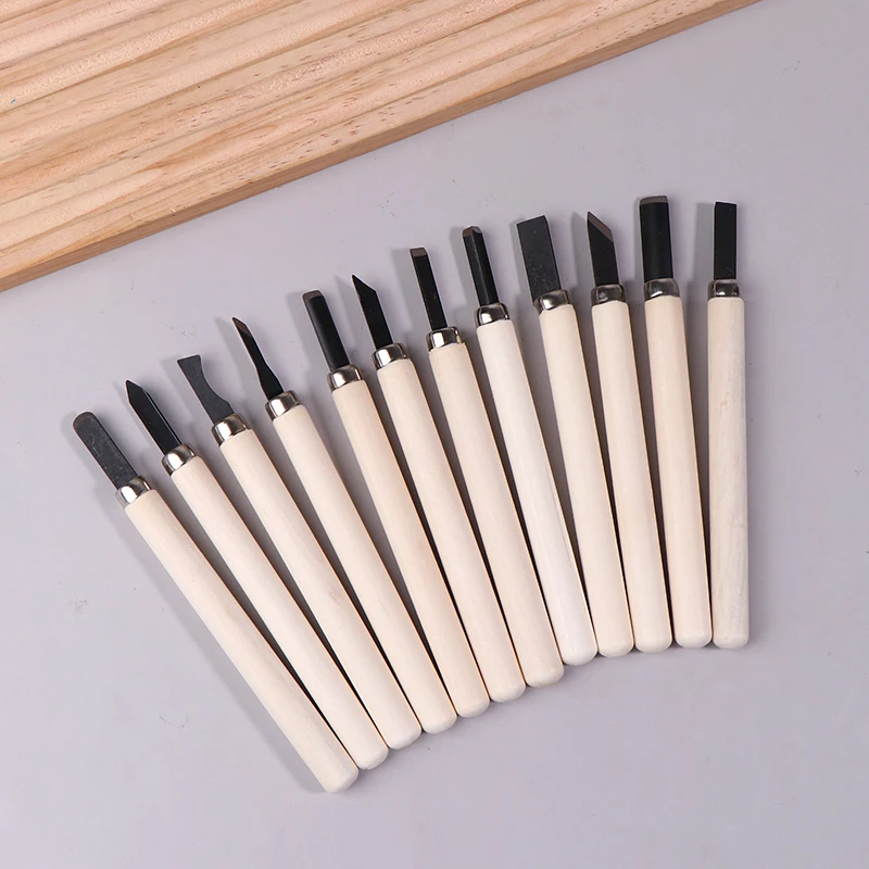 12pcHandmade woodworking carving Wood Carving Chisels Set For Basic Cutting&Detailed Woodworking DIY Hand Tools Gouges Knife Kit