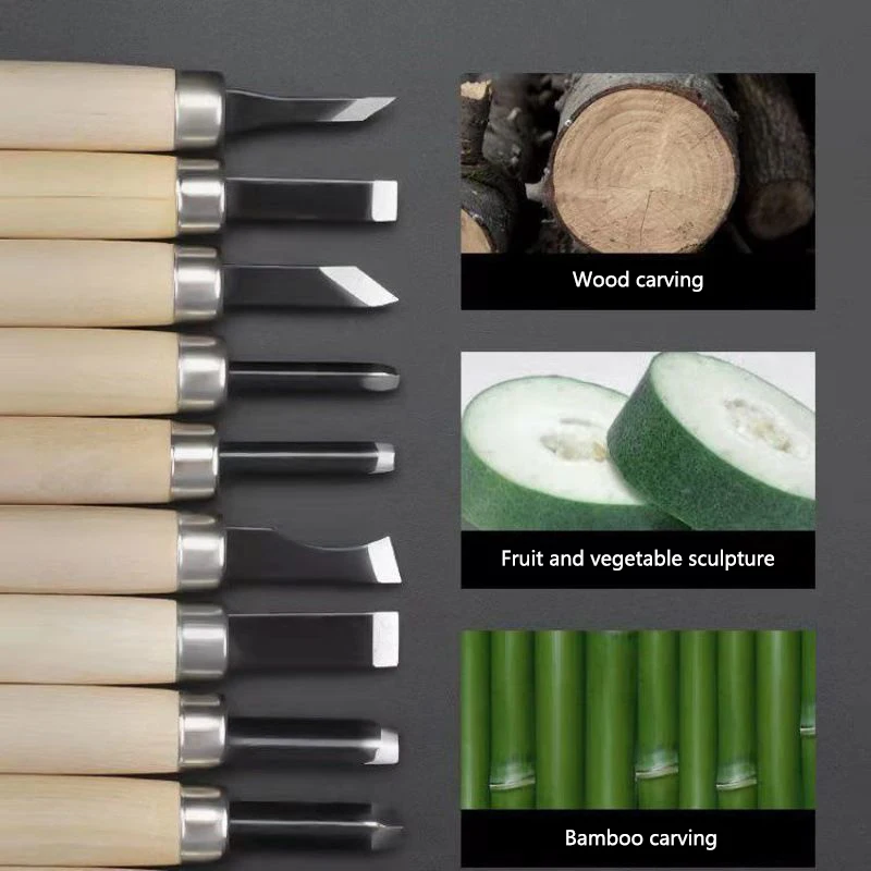 12pcHandmade woodworking carving Wood Carving Chisels Set For Basic Cutting&Detailed Woodworking DIY Hand Tools Gouges Knife Kit