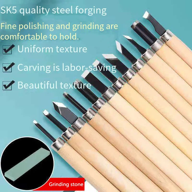 12pcHandmade woodworking carving Wood Carving Chisels Set For Basic Cutting&Detailed Woodworking DIY Hand Tools Gouges Knife Kit