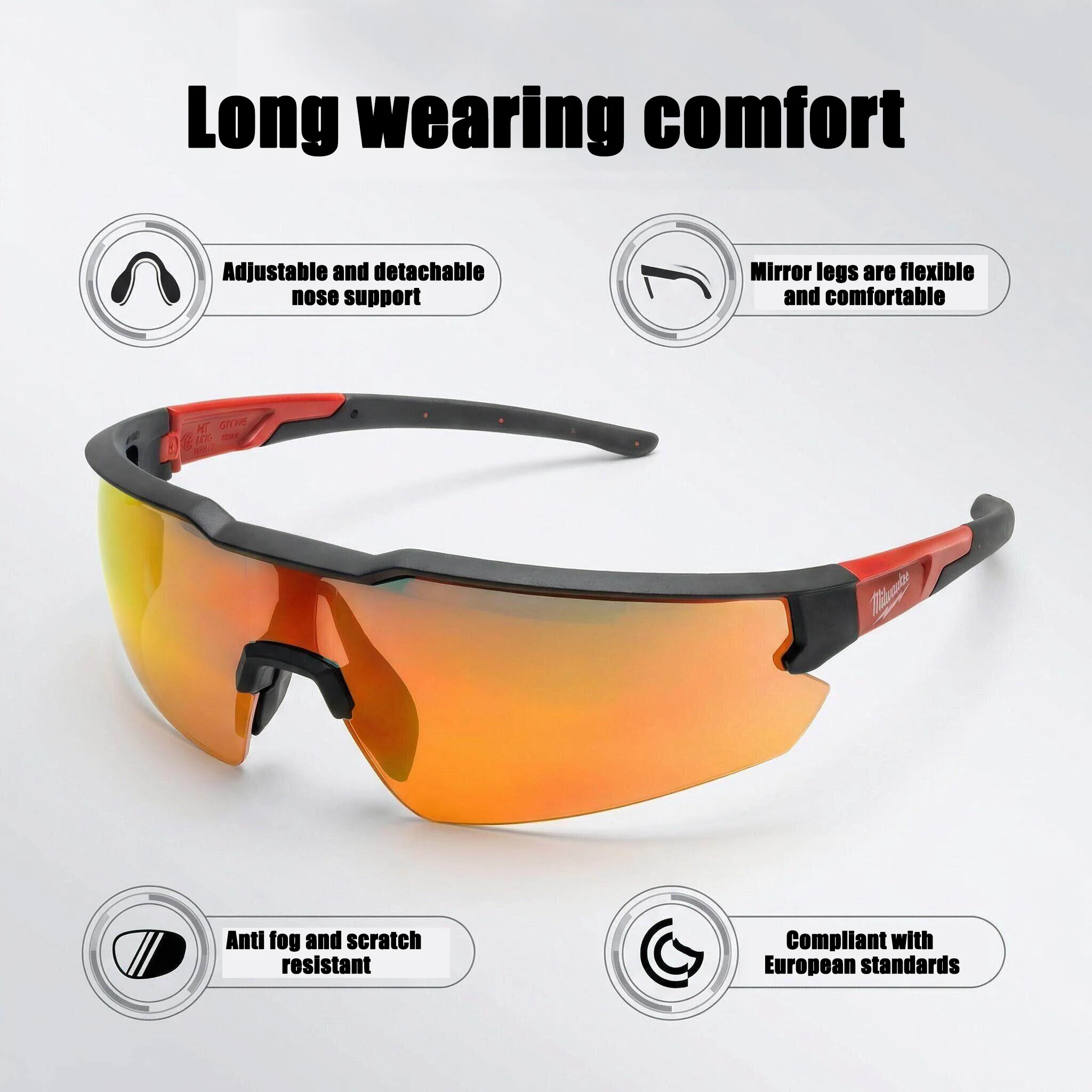 Milwaukee Safety Goggles with Orange Mirror, Anti Fog and Scratch Resistant, Comfortable and Safe Outdoor Goggles 4932498548