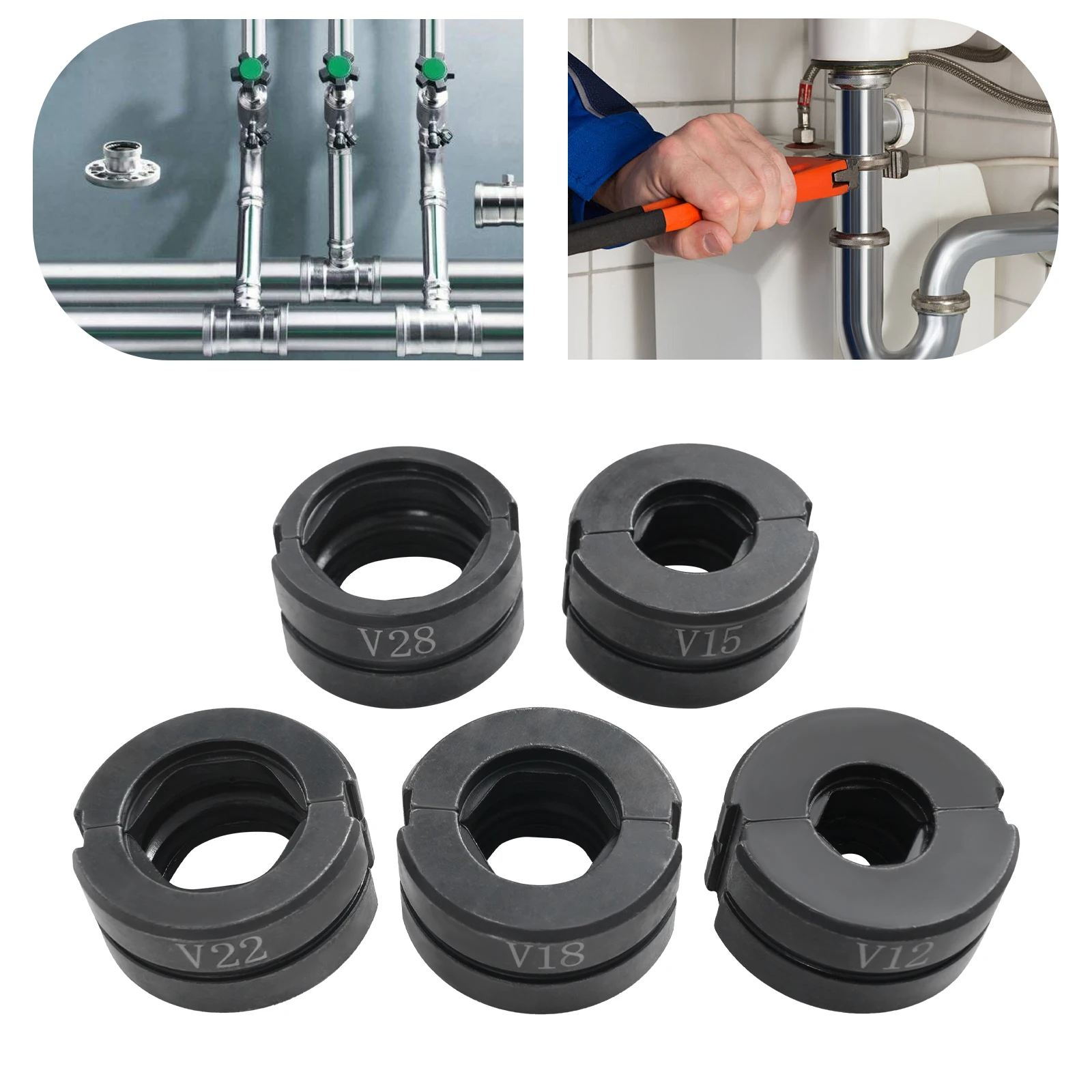 M/V-Contour 12/15/18/22/28mm Presser Jaws Set,Crimping Dies Tubular Clamp Kit,Crimp Inserts for Crimping Copper Tubes