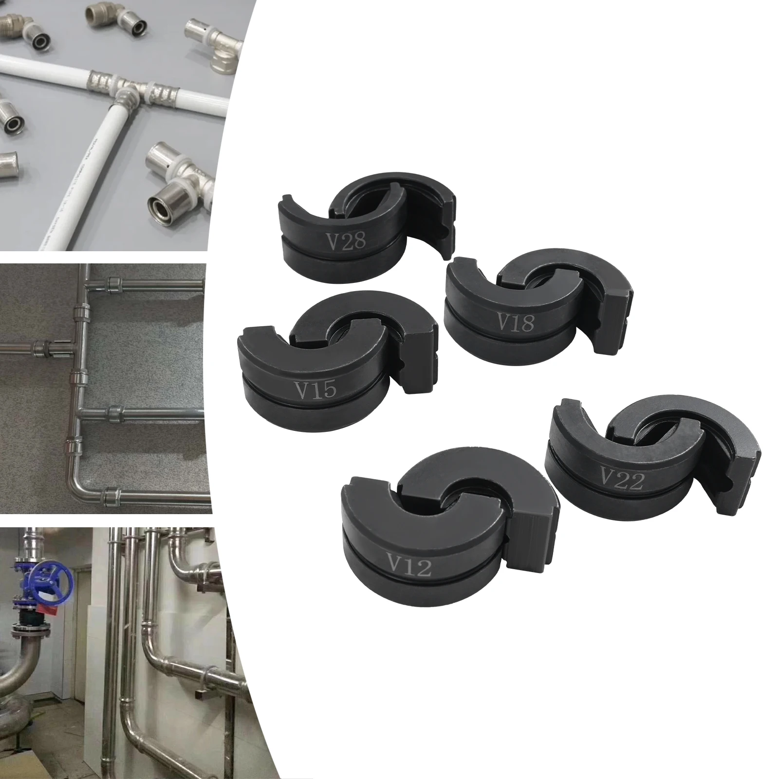M/V-Contour 12/15/18/22/28mm Presser Jaws Set,Crimping Dies Tubular Clamp Kit,Crimp Inserts for Crimping Copper Tubes