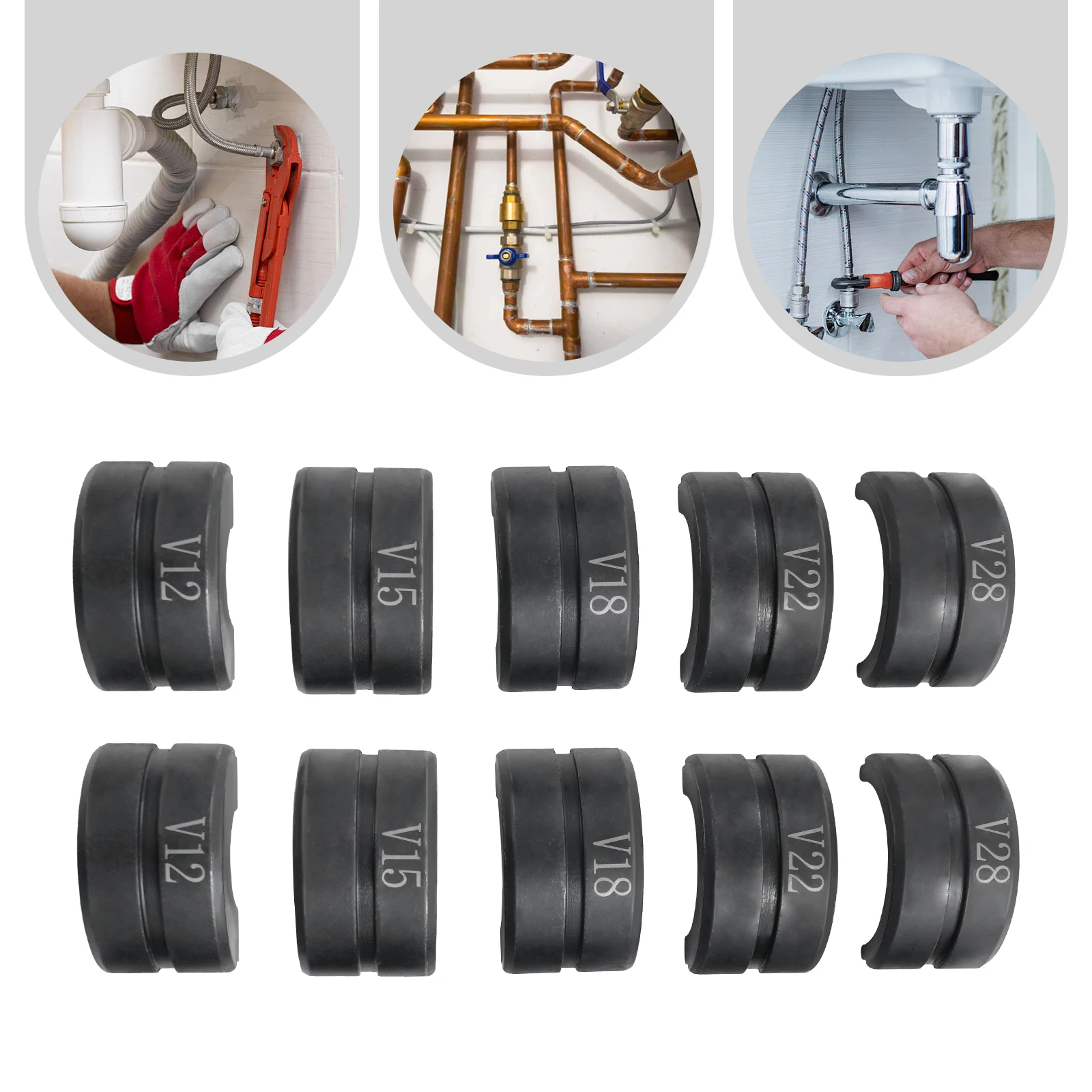 M/V-Contour 12/15/18/22/28mm Presser Jaws Set,Crimping Dies Tubular Clamp Kit,Crimp Inserts for Crimping Copper Tubes