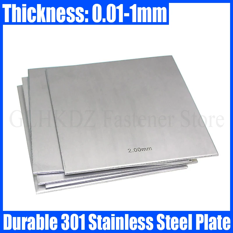 1PCS 301 Stainless Steel Plate Thickness 0.01-1mm Thin Steel Sheet Metal Foil Plate Polished Plate Width 100/200/300mm