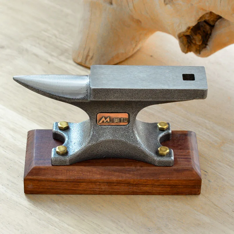 Vintage Ebony Wood Base Horned Steel Anvil Household Iron Anvil Tiger Clamp for Jewelry High-precision Parts Processing DIY Tool
