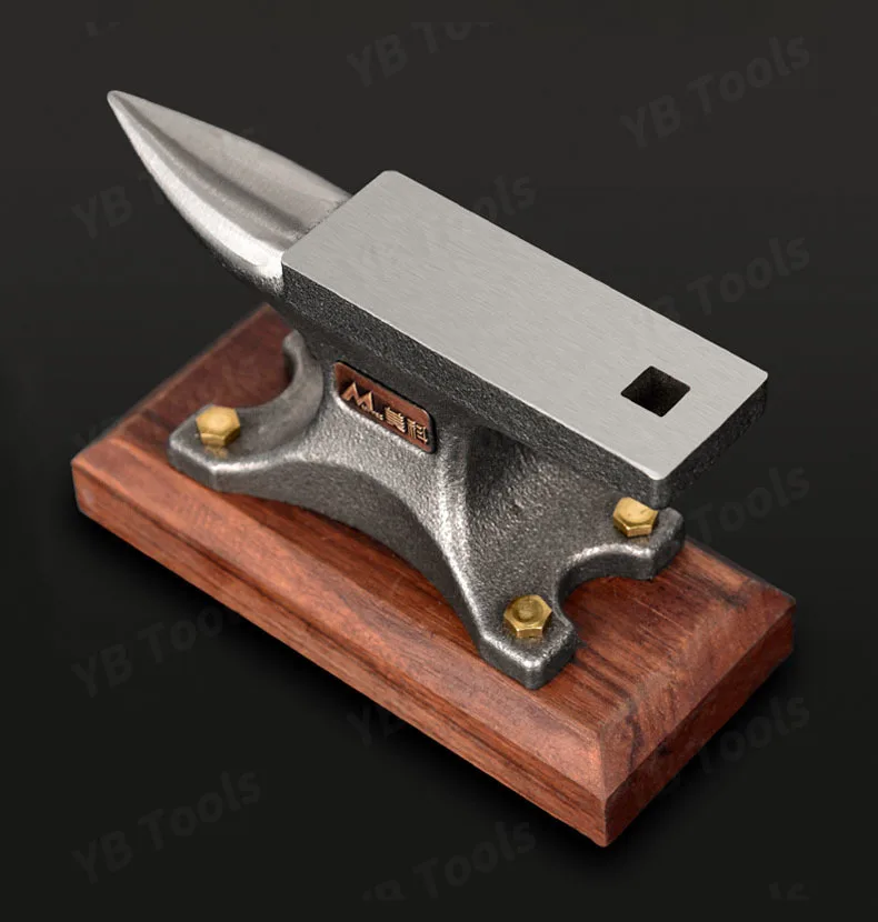 Vintage Ebony Wood Base Horned Steel Anvil Household Iron Anvil Tiger Clamp for Jewelry High-precision Parts Processing DIY Tool