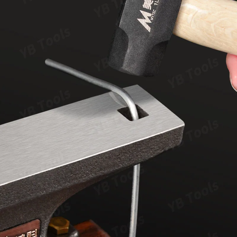 Vintage Ebony Wood Base Horned Steel Anvil Household Iron Anvil Tiger Clamp for Jewelry High-precision Parts Processing DIY Tool