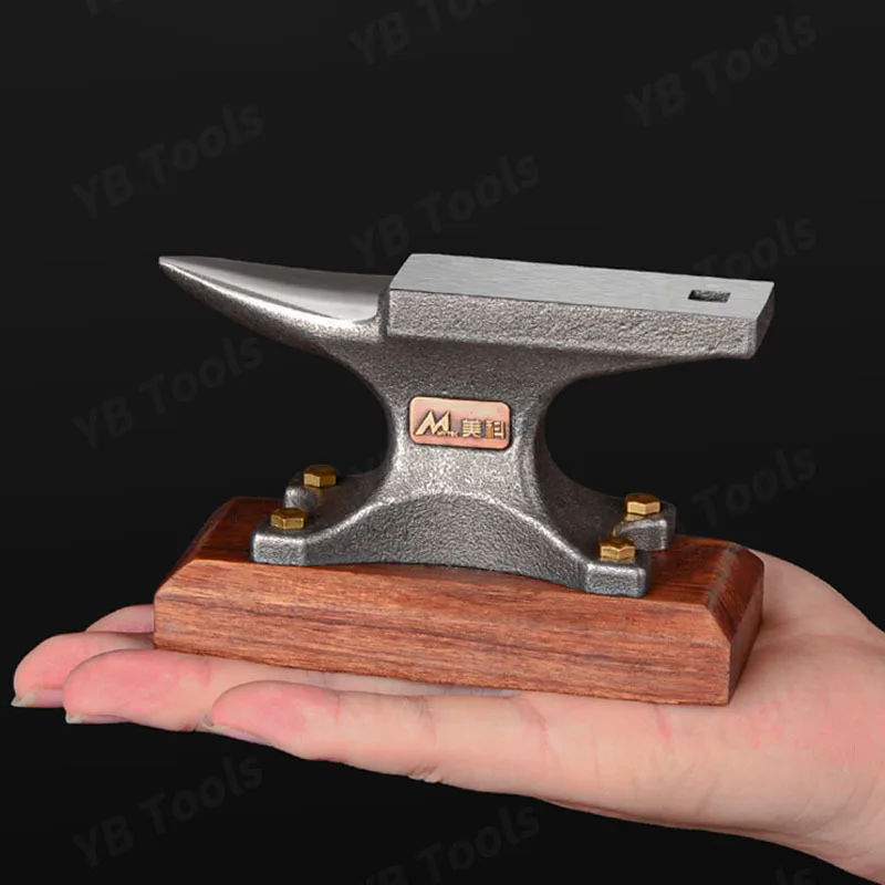Vintage Ebony Wood Base Horned Steel Anvil Household Iron Anvil Tiger Clamp for Jewelry High-precision Parts Processing DIY Tool