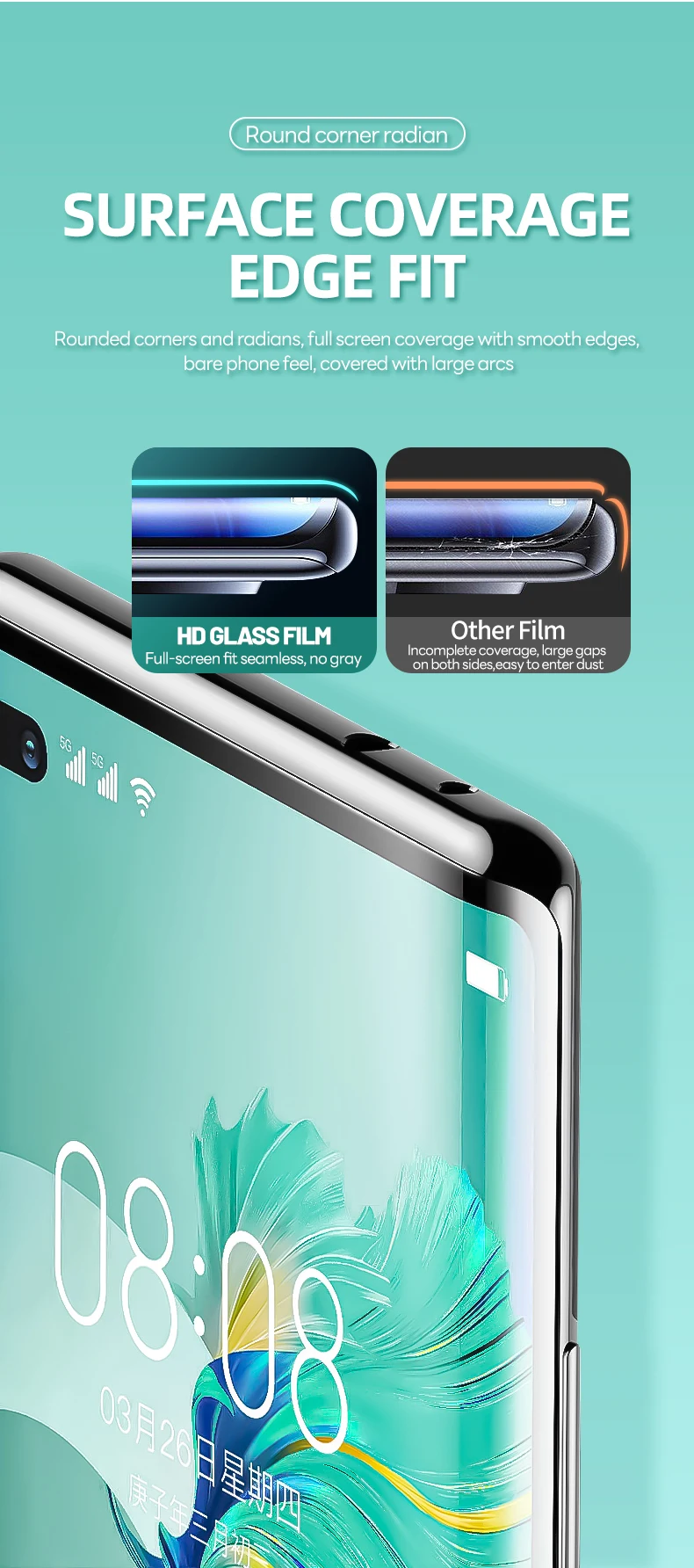 TUOLI 50pcs X9HA HD Protector Film Nano Liquid Uv Glue Tempered Glass Curing Clear Curved Screen Universal Any Type Mobile Phone