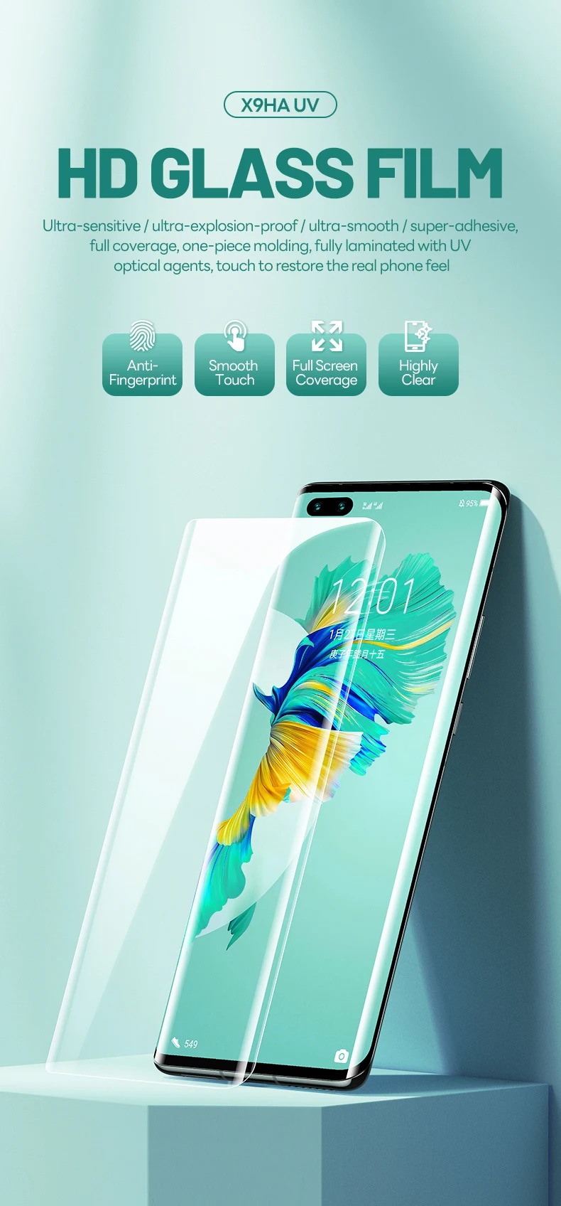 TUOLI 50pcs X9HA HD Protector Film Nano Liquid Uv Glue Tempered Glass Curing Clear Curved Screen Universal Any Type Mobile Phone