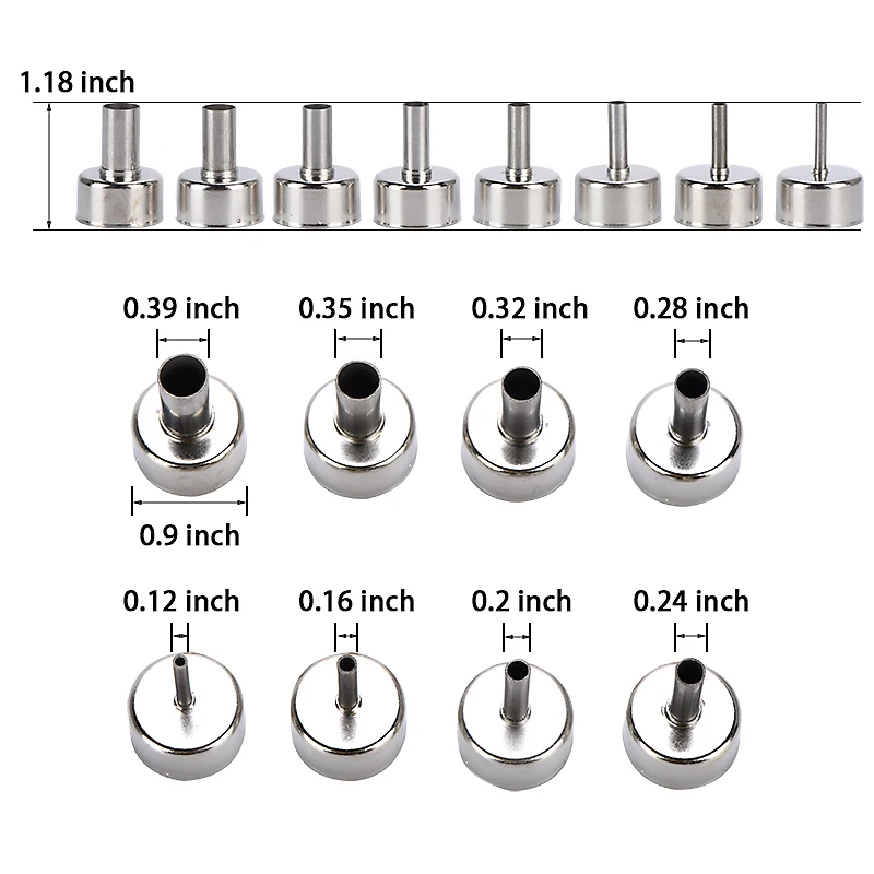 8pcs/Set Stainless Steel Universal Heat Gun Nozzles Kits for Air Pump Type Hot Air Soldering Station Repair Tool Parts