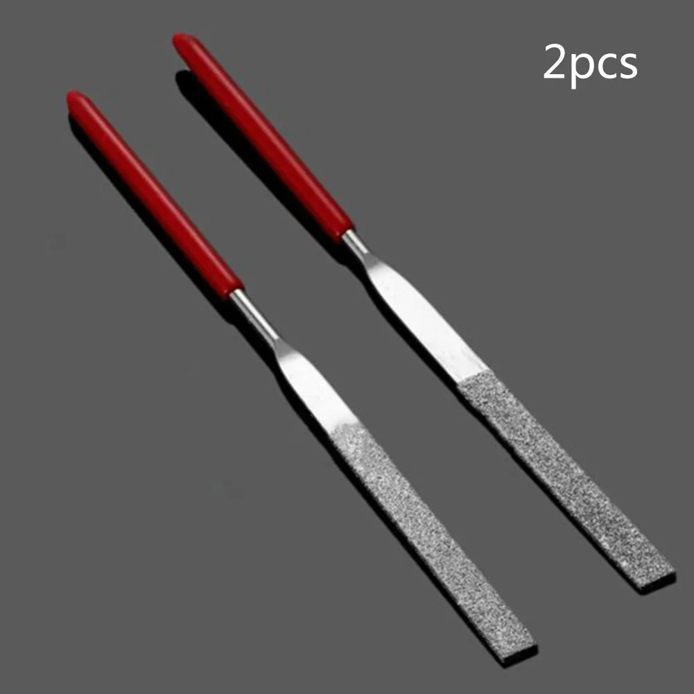 Needle File Non-slip Handle DIY Red Plastic Handle Metal Stone Grinding Flat Jewelry Polishing Tool Needle