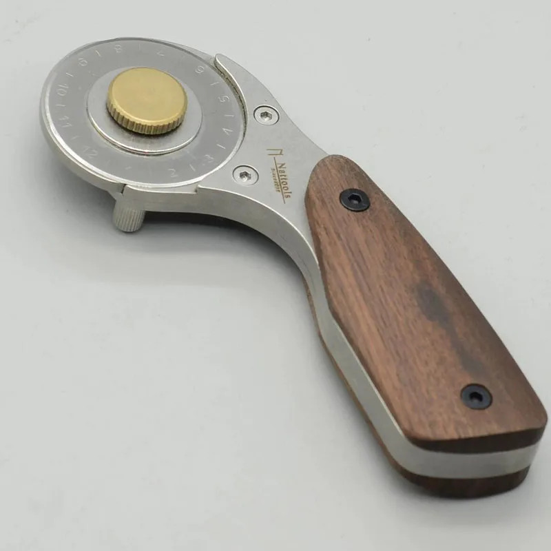 Nattools Full Metal Rotary Cutter Stainless Steel Leather Craft Knife Retractable Blade Walnut Handle 45 Mm