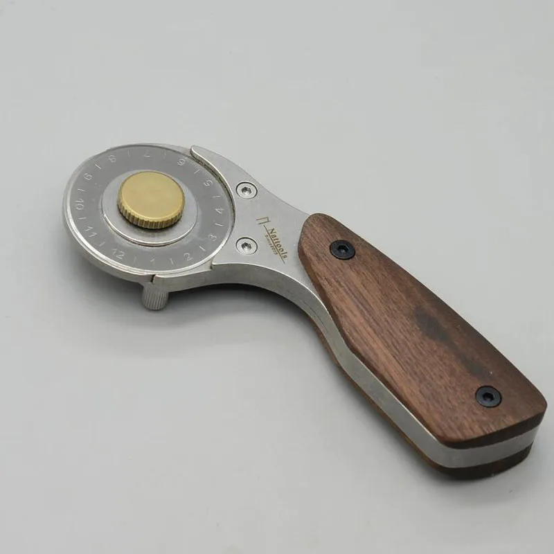 Nattools Full Metal Rotary Cutter Stainless Steel Leather Craft Knife Retractable Blade Walnut Handle 45 Mm