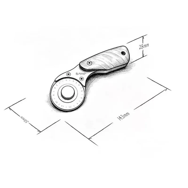 Nattools Full Metal Rotary Cutter Stainless Steel Leather Craft Knife Retractable Blade Walnut Handle 45 Mm