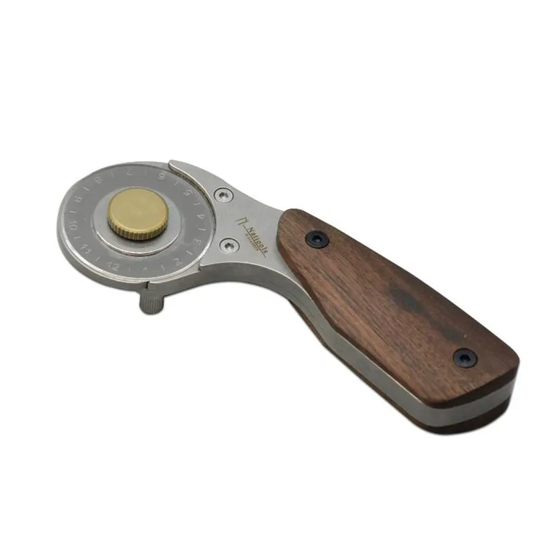 Nattools Full Metal Rotary Cutter Stainless Steel Leather Craft Knife Retractable Blade Walnut Handle 45 Mm