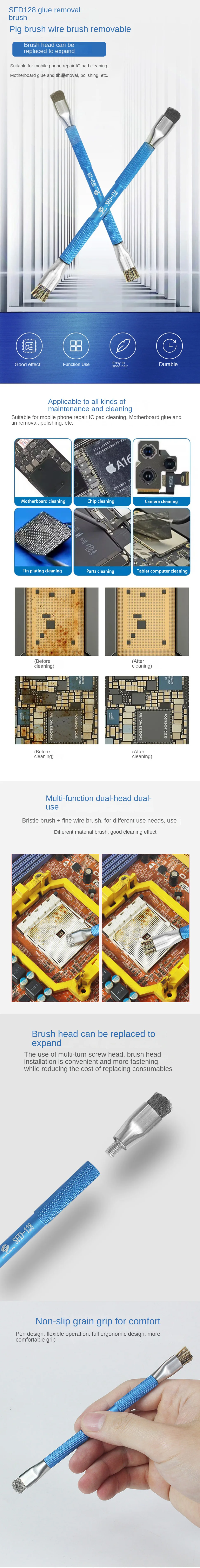 SFD128 Hard Brushing Brush for Mobile Motherboard Repair IC Pad Cleaning Brush Hard Brushing Brush Welding Oil Cleaning Brush