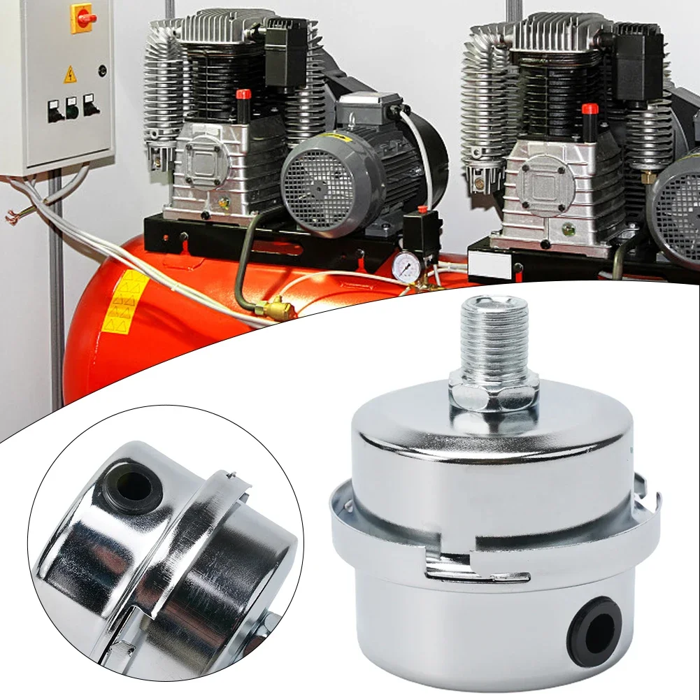 Metal Air Filter OilFree Muffler For 12 5mm/16mm/20mm Air Compressor Pump, Noise Reduction, Easy Installation Silver
