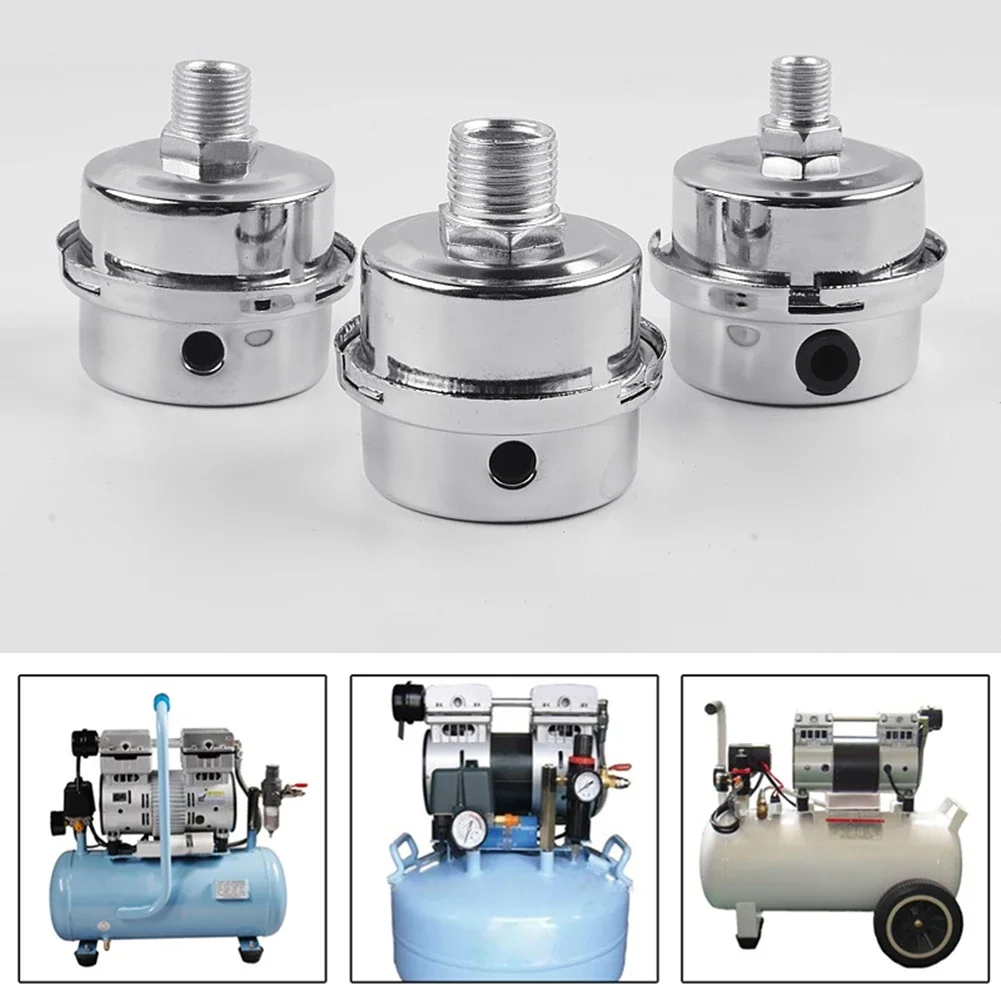 Metal Air Filter OilFree Muffler For 12 5mm/16mm/20mm Air Compressor Pump, Noise Reduction, Easy Installation Silver