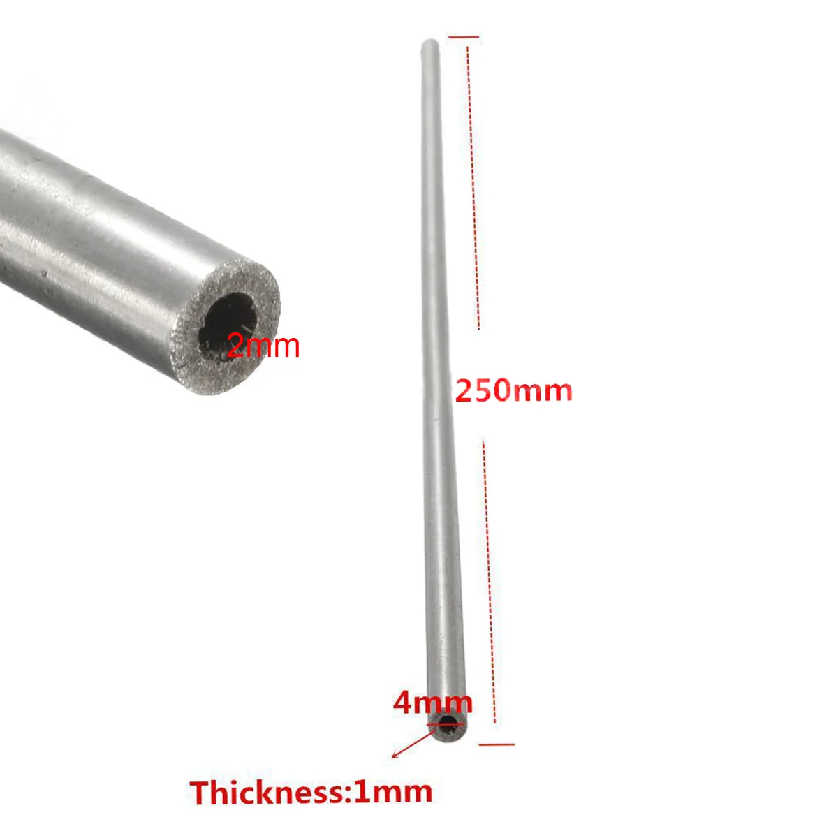 1pc New 4mm*2mm*250mm Silver Stainless Seamless Steel Capillary Round Tube Wall