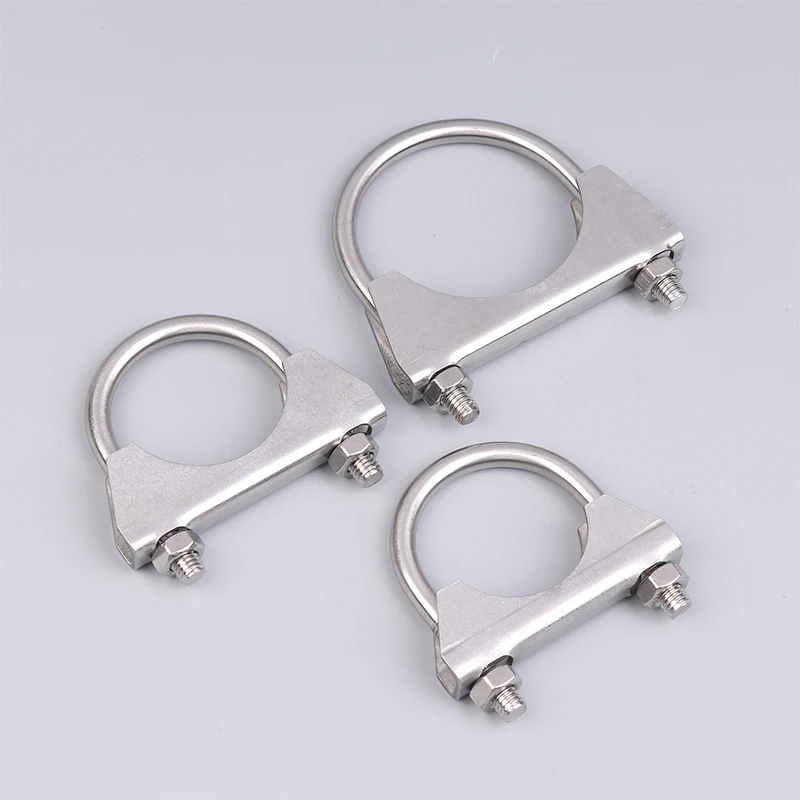 1Pc 304 Stainless Steel U-Screw Irregular Bolt With Baffle And Nut M8 Exhaust Pipe Clamp