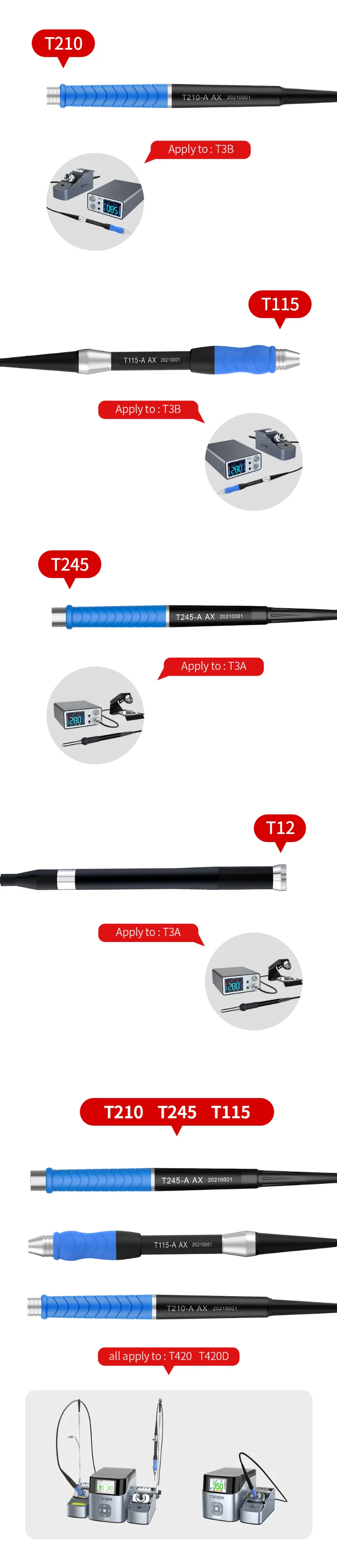 JC Aixun T245 210 115 T12 Soldering Station Handle For  I2C SuGon Tuoer C210 C115 C210 Universal Handle tools Assembly tools