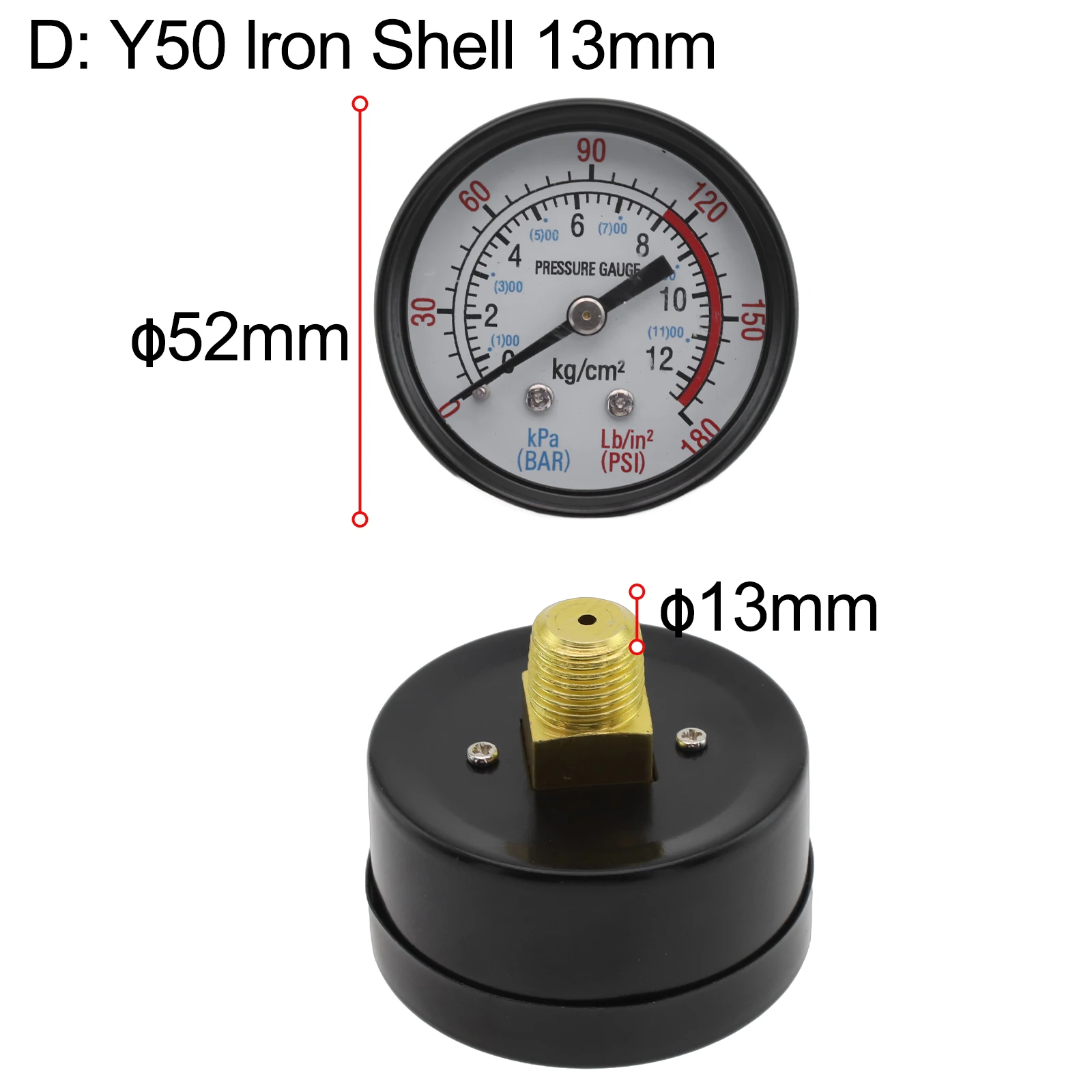 Y40 Y50 0-180PSI Gas Water Fuel Liquids Meter Pressure Gauge For Air Compressor